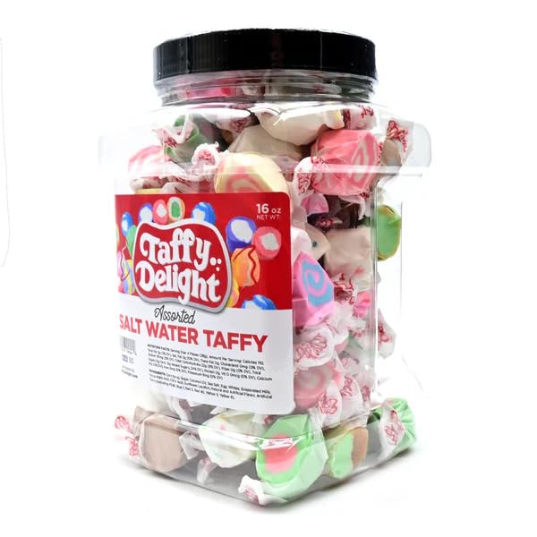 Taffy Delight Assorted Salt Water Taffy 16oz Jar