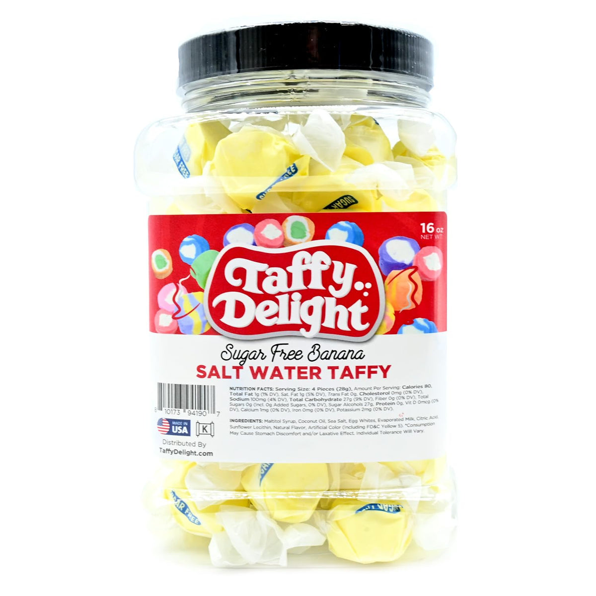 Taffy Delight Sugar Free Banana Salt Water Taffy 16oz Jar