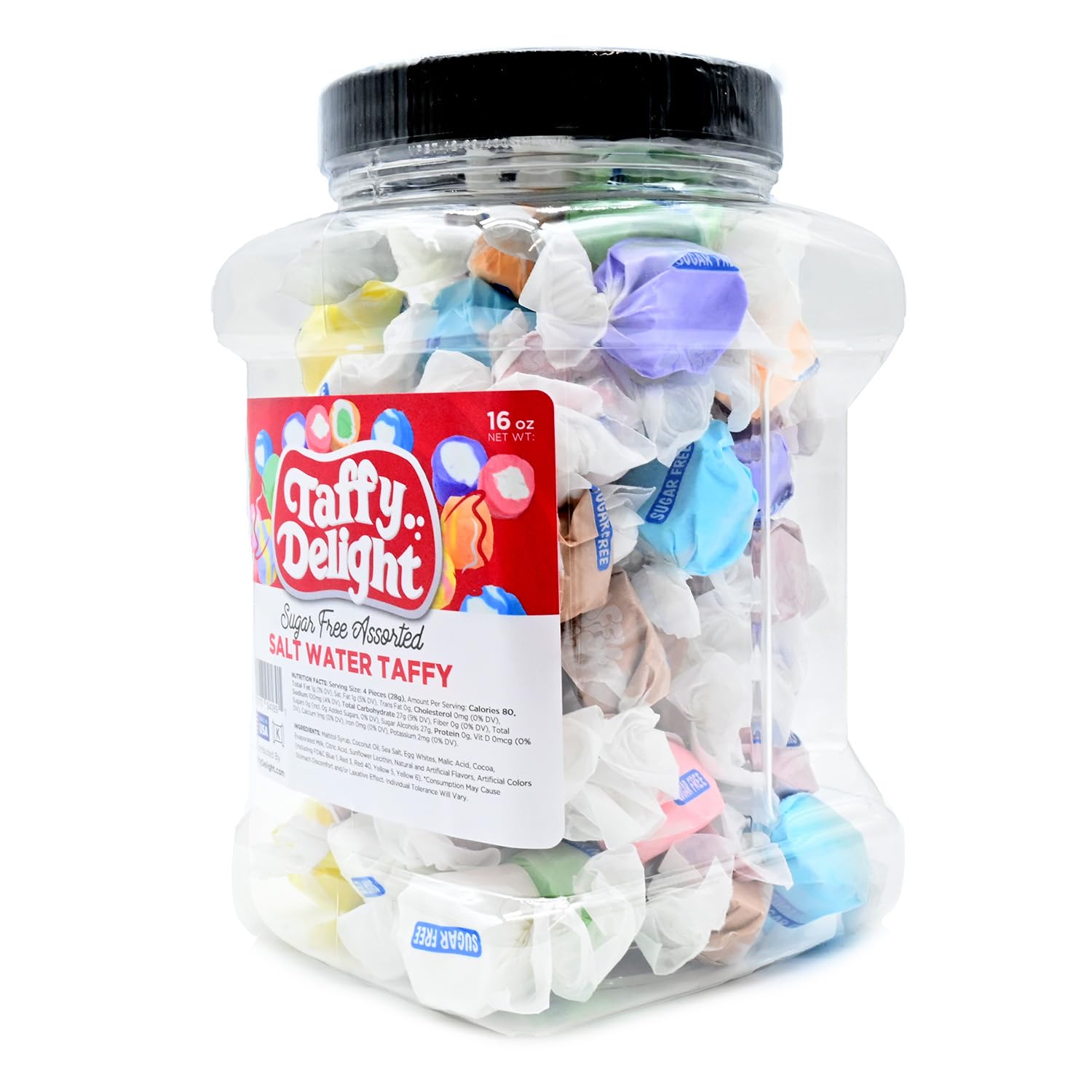 Taffy Delight Sugar Free Assorted Salt Water Taffy 16oz Jar