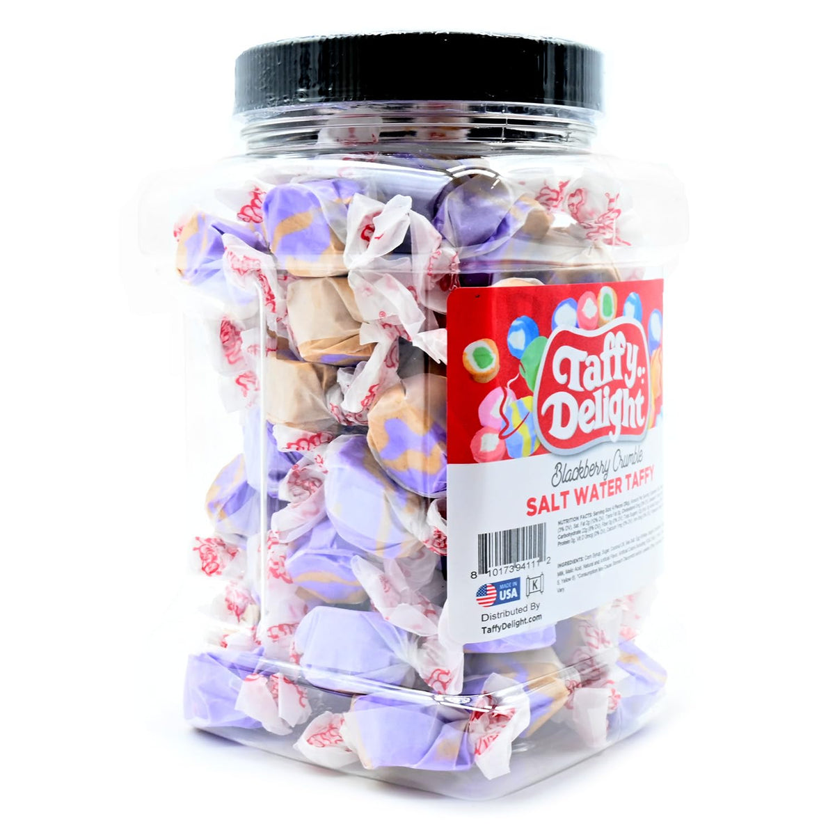 Taffy Delight Blackberry Crumble Swirls Salt Water Taffy 16oz Jar