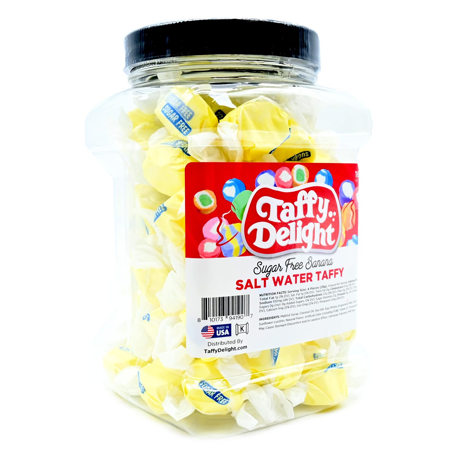 Taffy Delight Sugar Free Banana Salt Water Taffy 16oz Jar