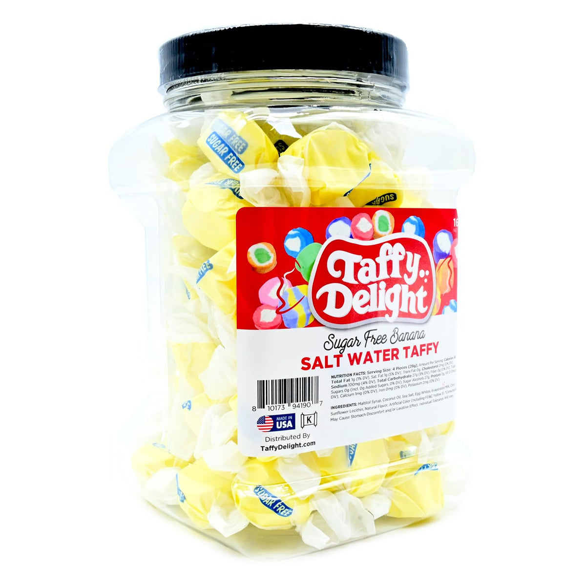 Taffy Delight Sugar Free Banana Salt Water Taffy 16oz Jar