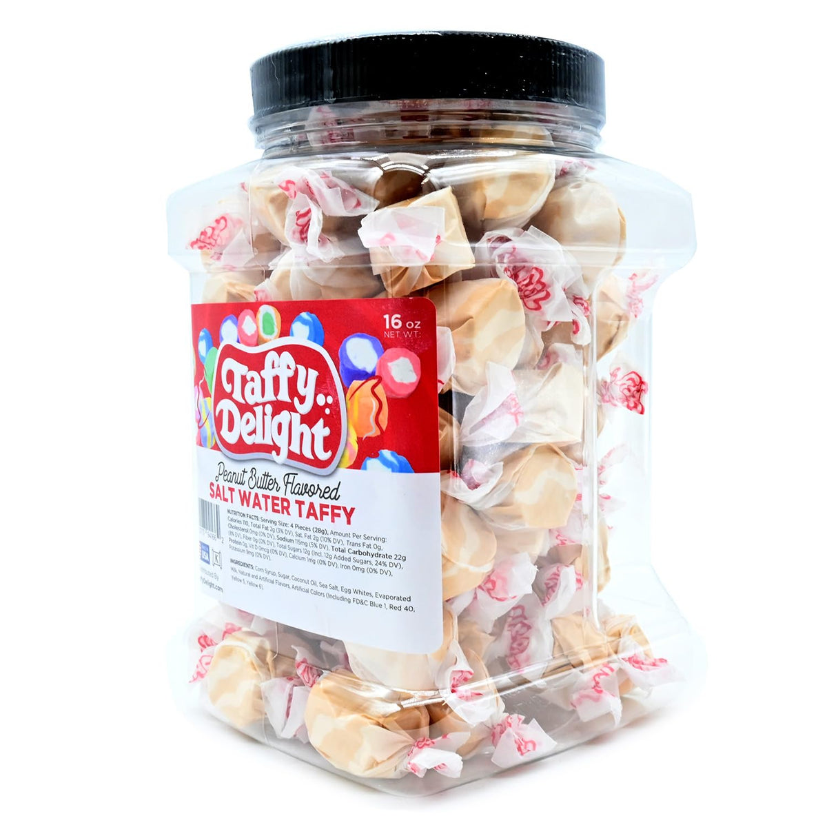 Taffy Delight Peanut Butter Flavored Salt Water Taffy 16oz Jar