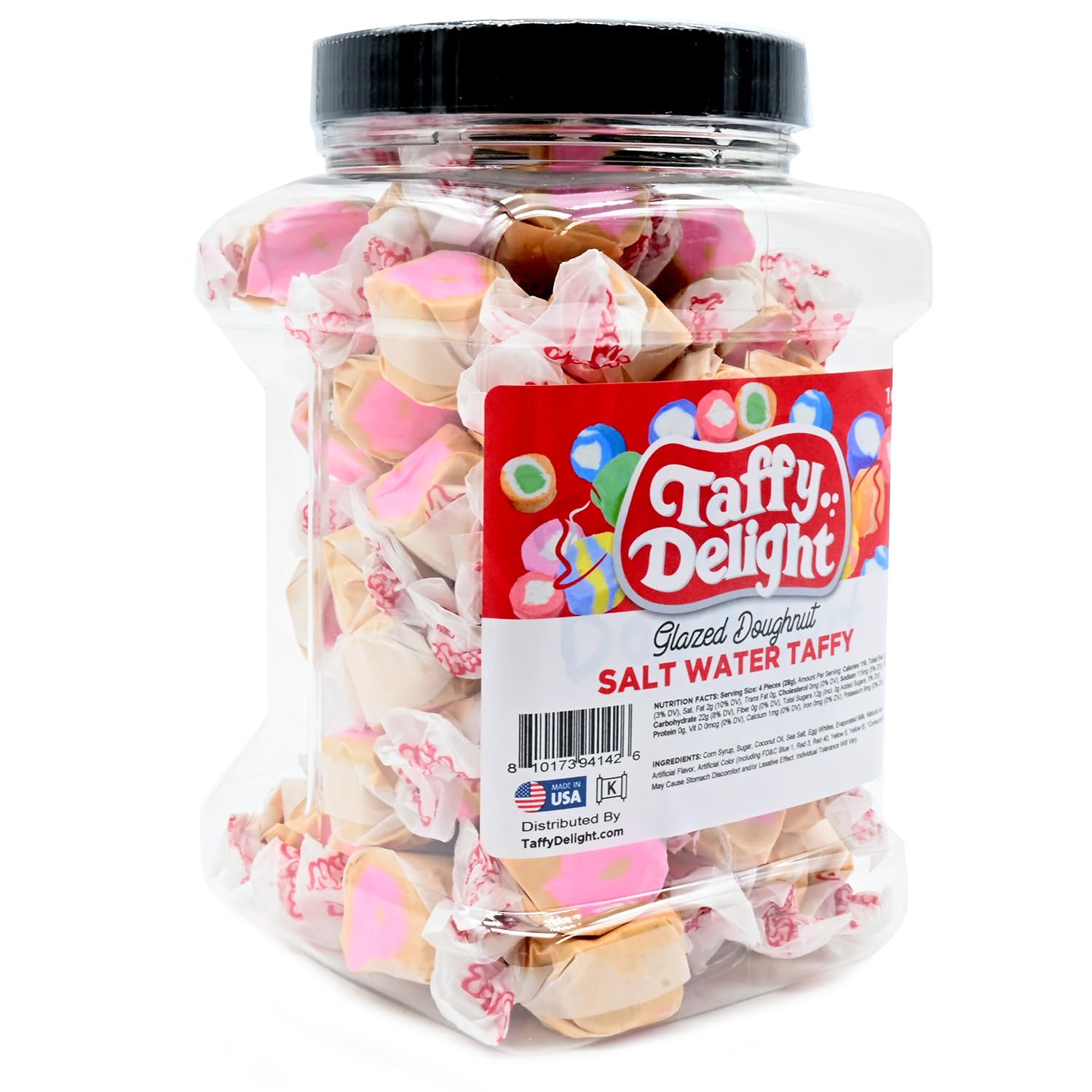 Taffy Delight Glazed Doughnut Salt Water Taffy 16oz Jar