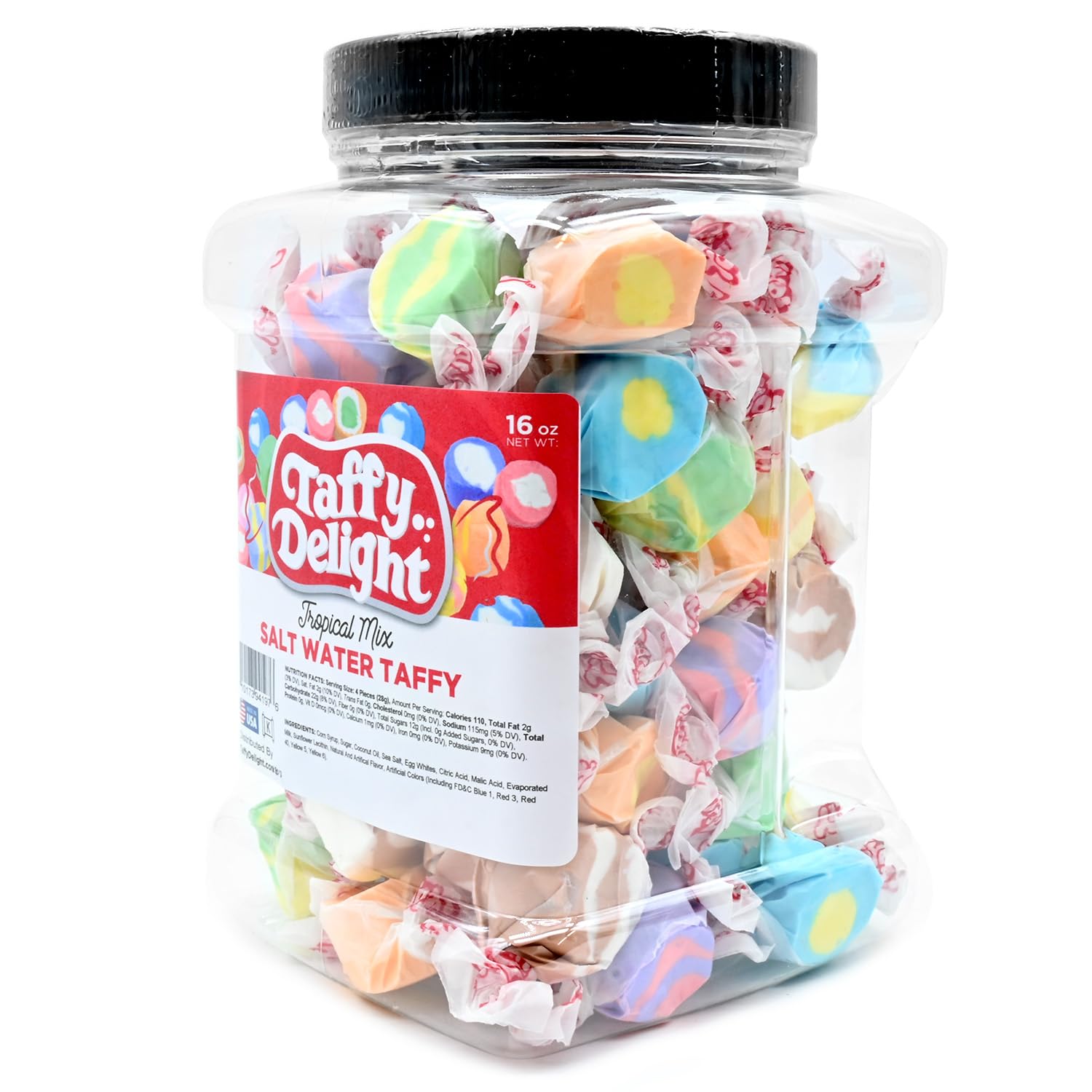 Taffy Delight Tropical Mix Salt Water Taffy 16oz Jar