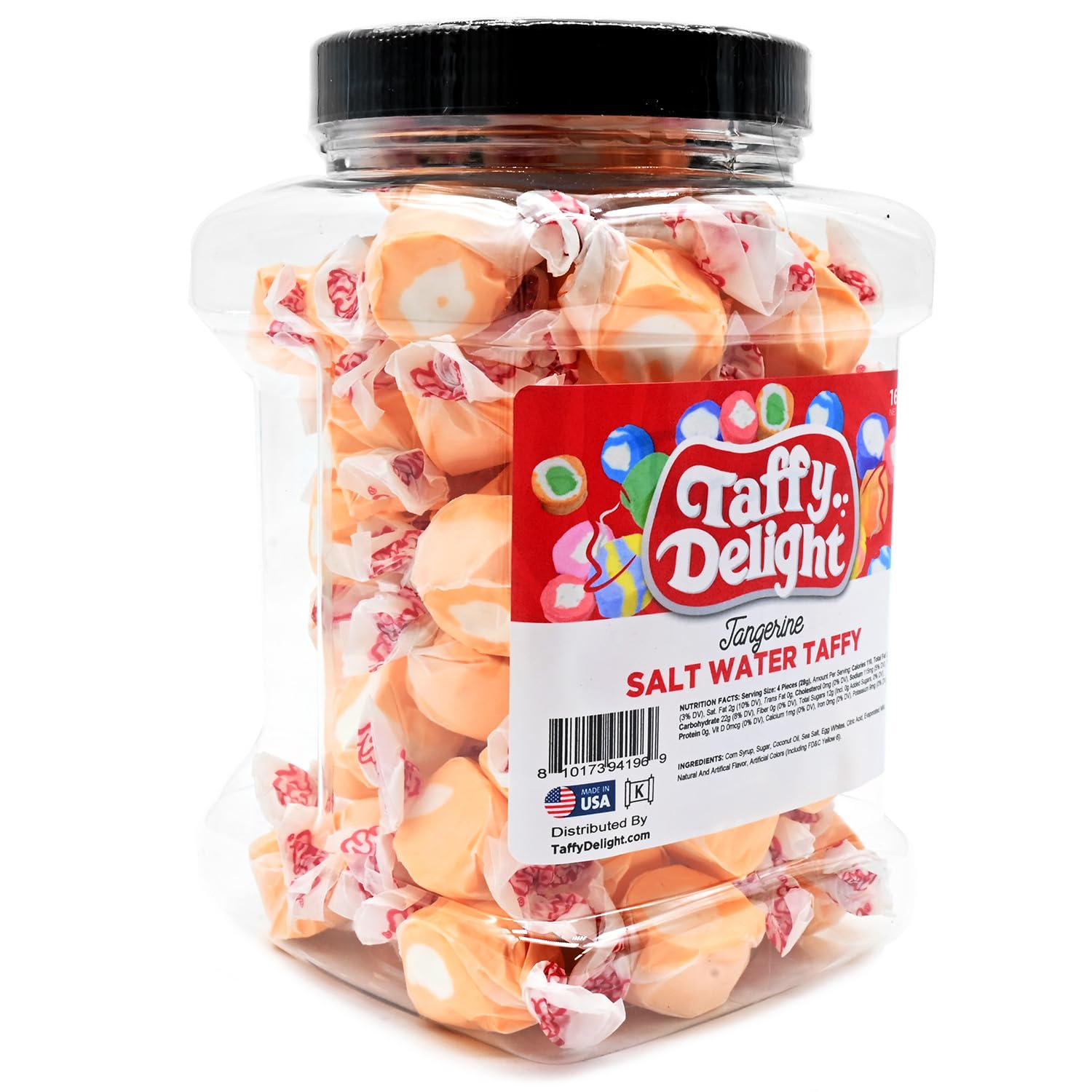 Taffy Delight Tangerine Salt Water Taffy 16oz Jar