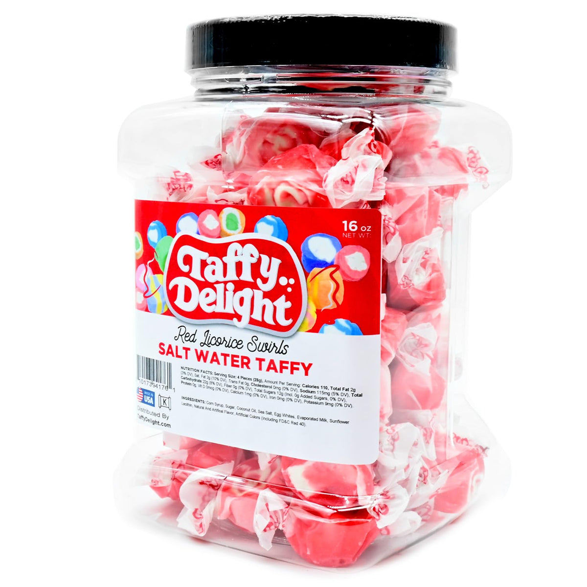 Taffy Delight Red Licorice Swirls Salt Water Taffy 16oz Jar