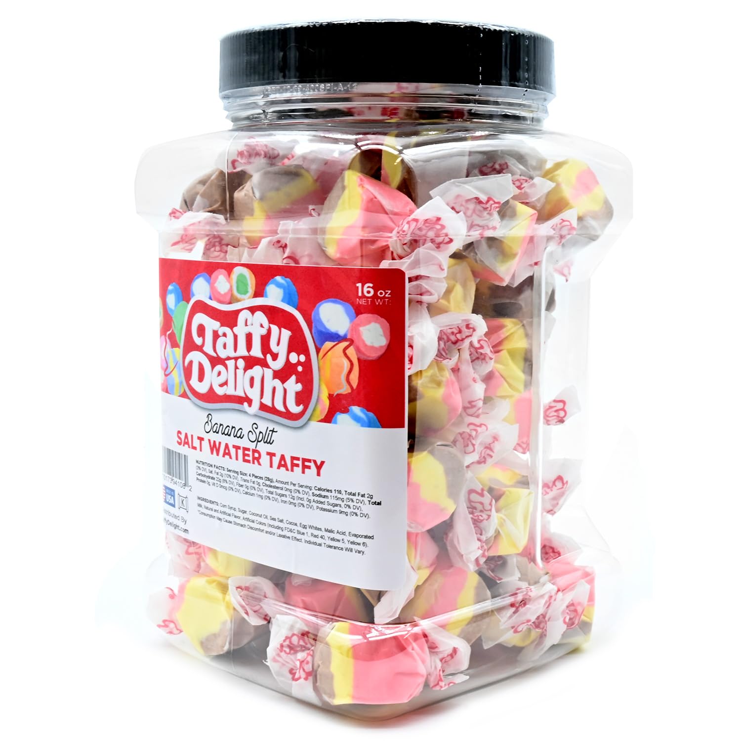 Taffy Delight Banana Split Salt Water Taffy 16oz Jar
