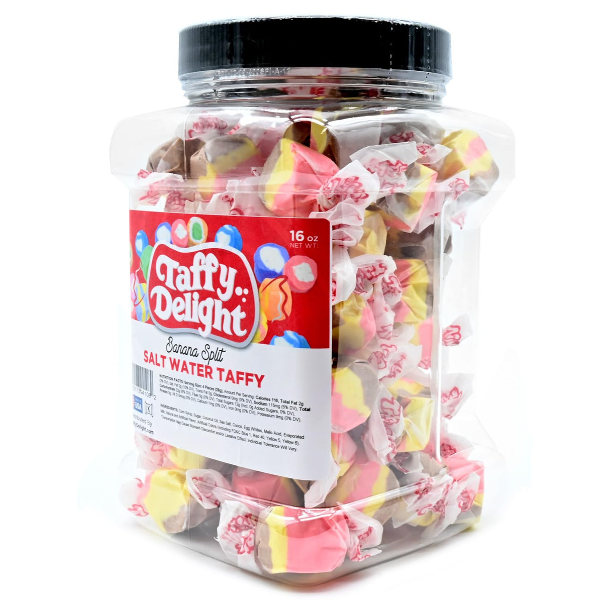 Taffy Delight Banana Split Salt Water Taffy 16oz Jar