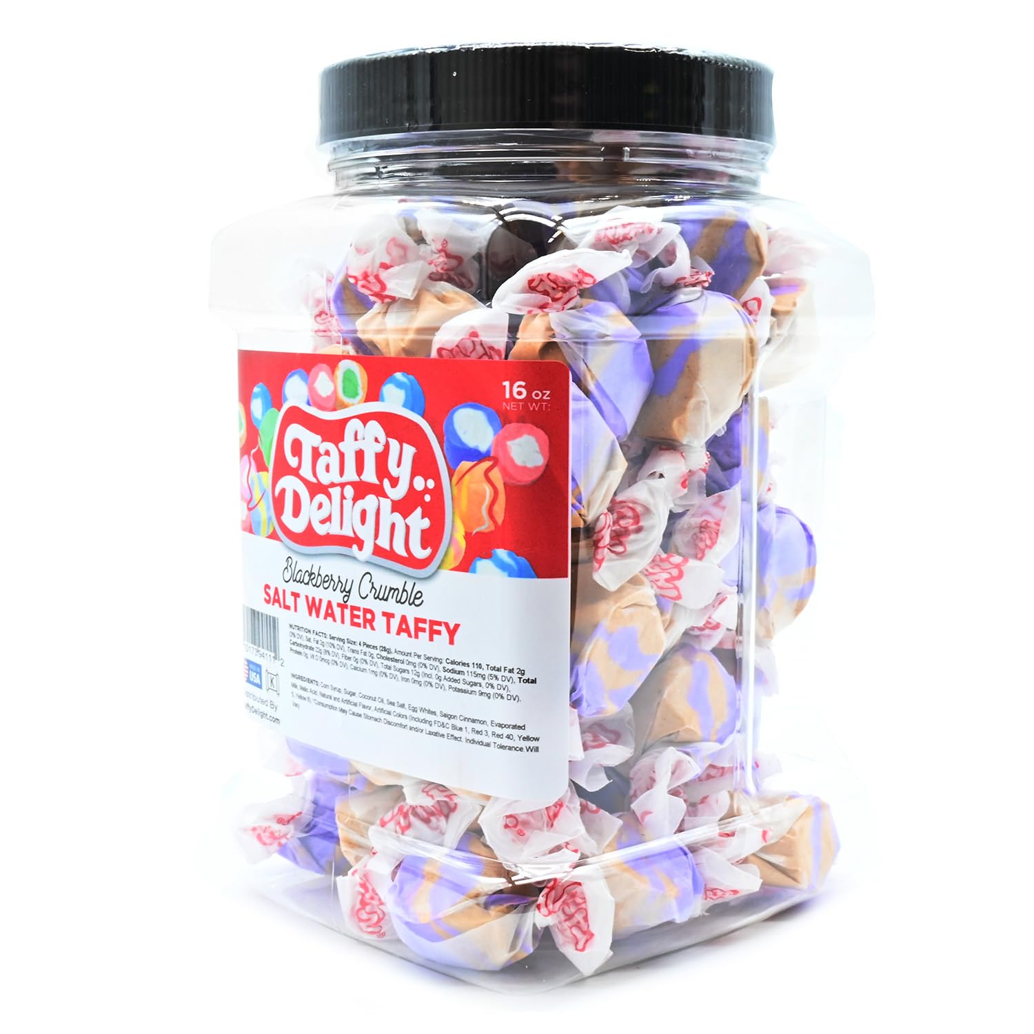 Taffy Delight Blackberry Crumble Swirls Salt Water Taffy 16oz Jar