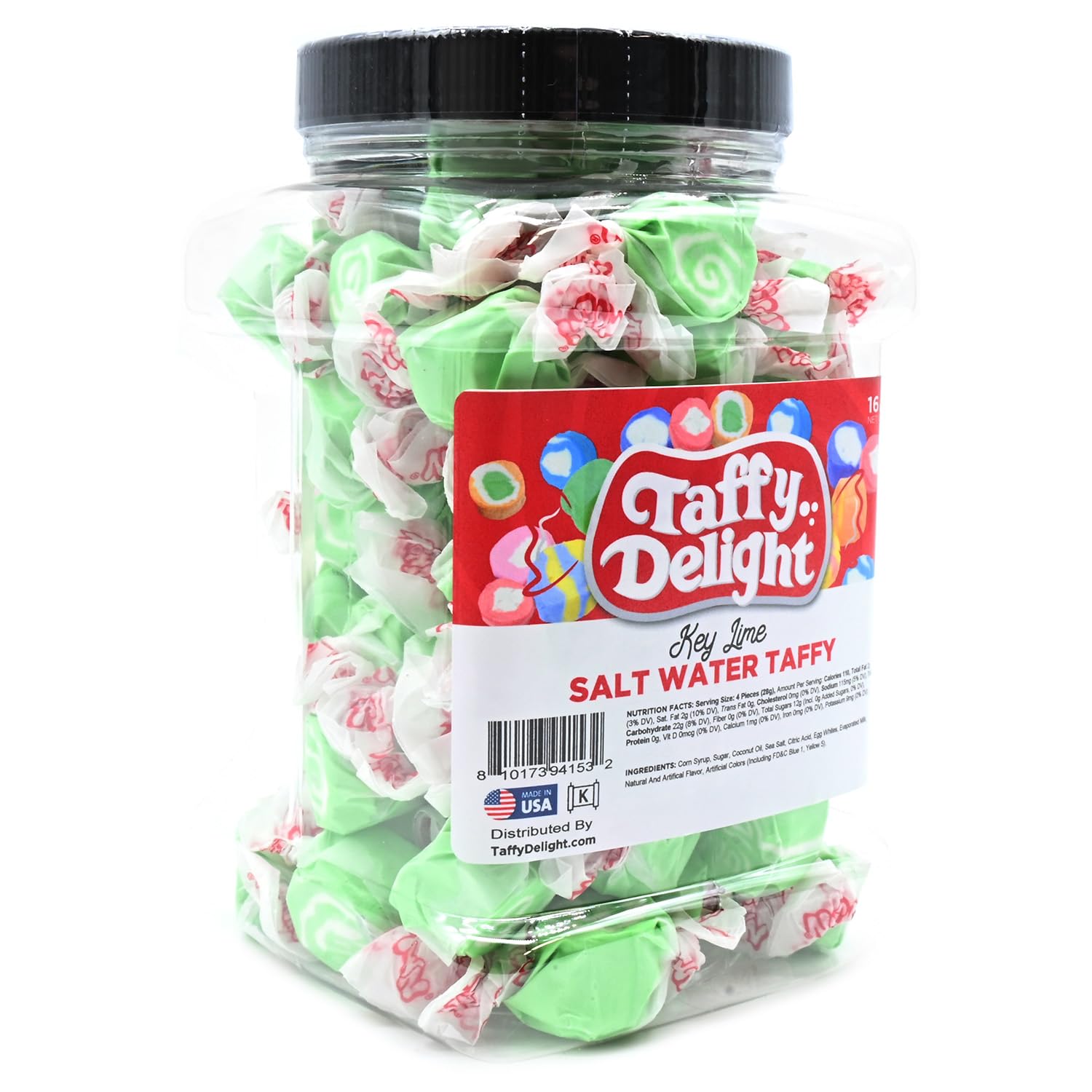 Taffy Delight Key Lime Salt Water Taffy 16oz Jar