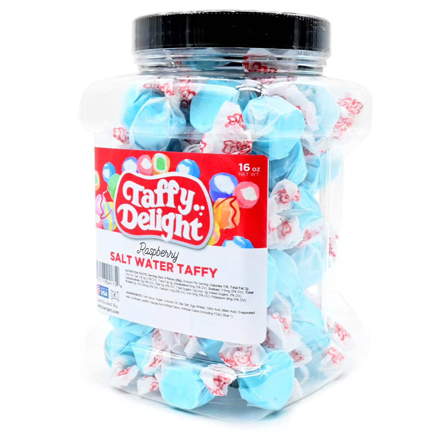 Taffy Delight Raspberry Salt Water Taffy 16oz Jar