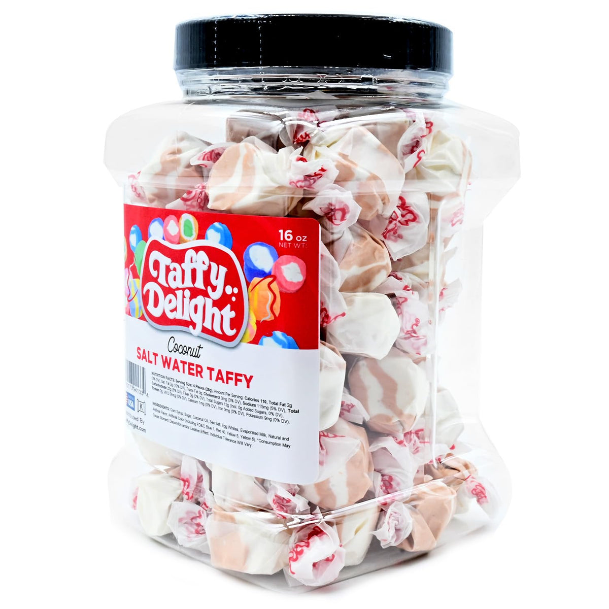 Taffy Delight Coconut Salt Water Taffy 16oz Jar