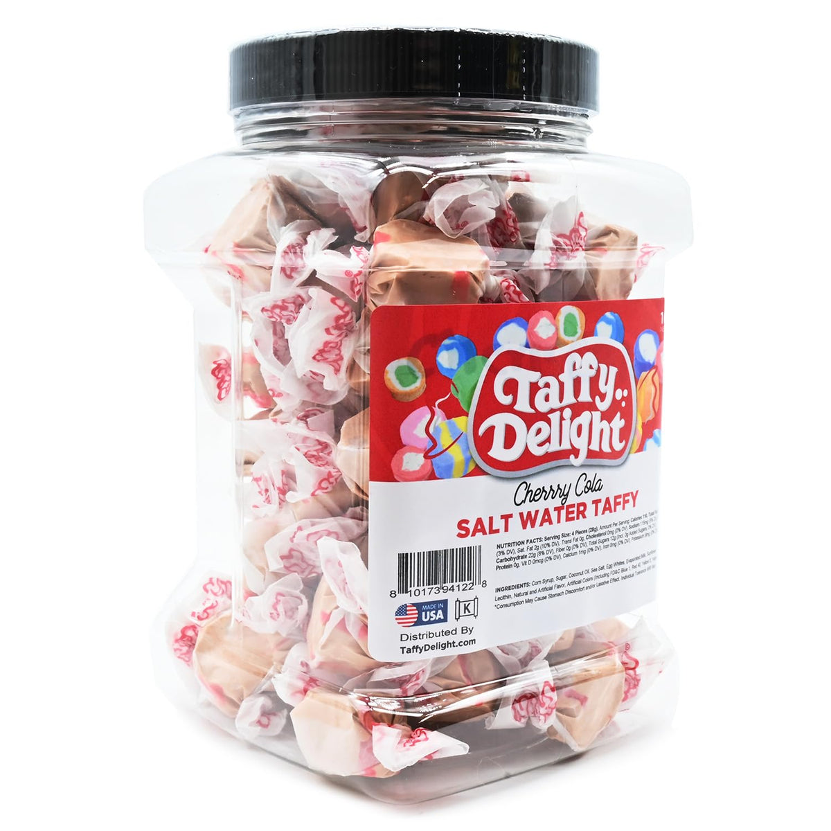 Taffy Delight Cherry Cola Salt Water Taffy 16oz Jar