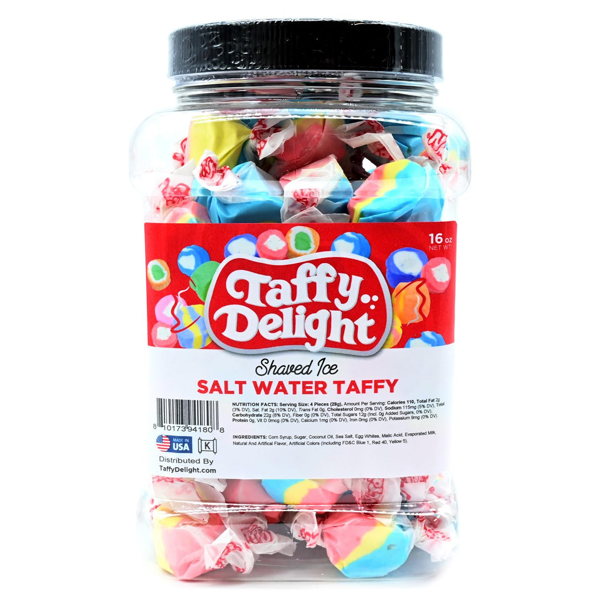 Taffy Delight Shaved Ice Salt Water Taffy 16oz Jar
