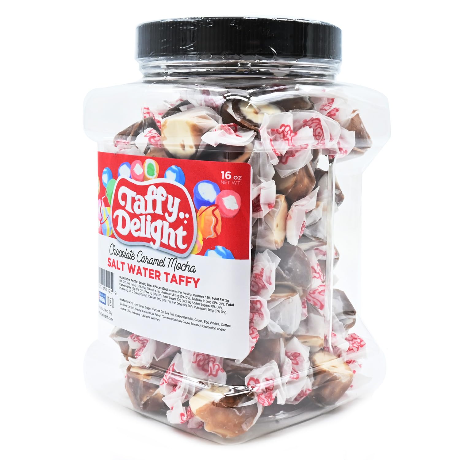 Taffy Delight Chocolate Caramel Mocha Salt Water Taffy 16oz Jar