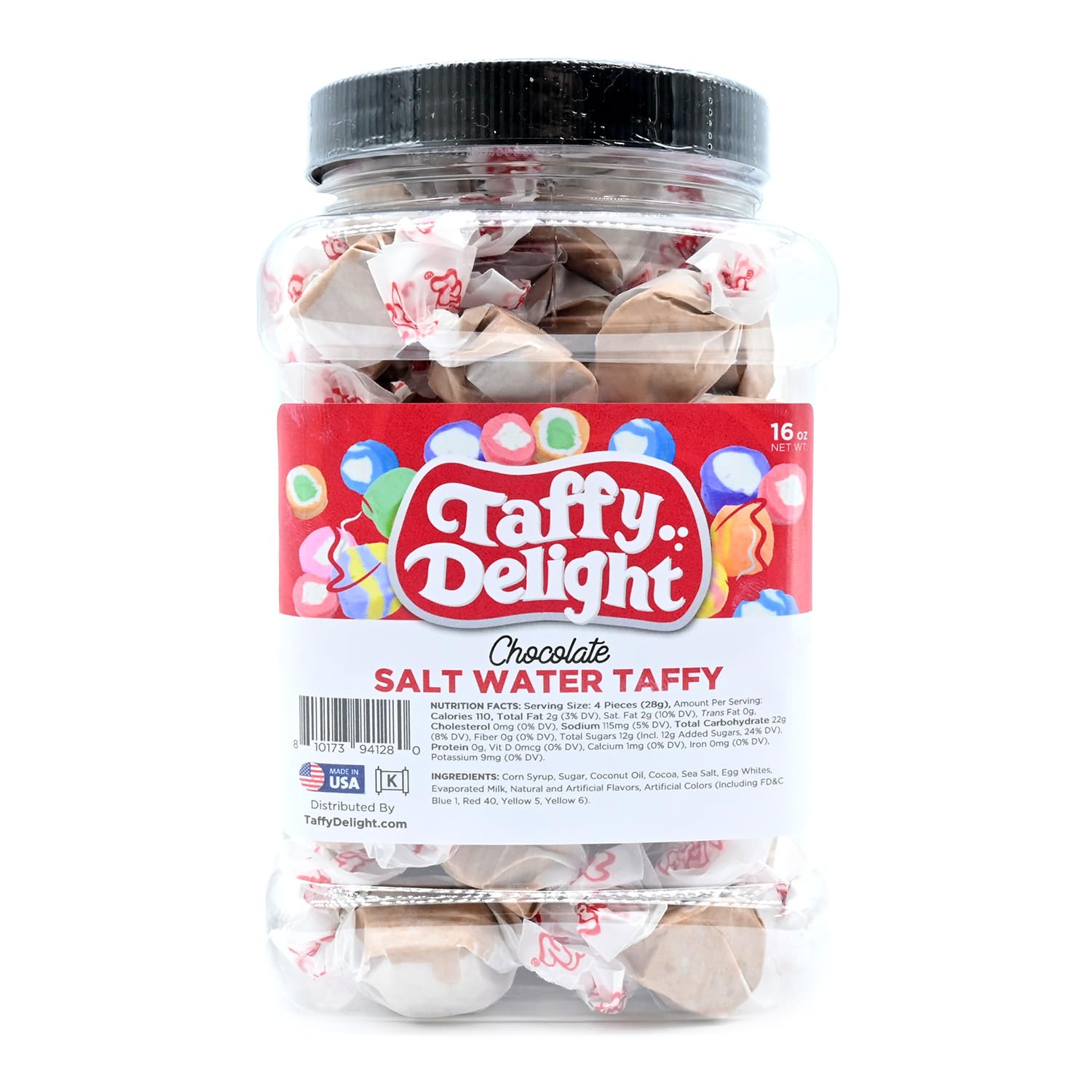 Taffy Delight Chocolate Salt Water Taffy 16oz Jar