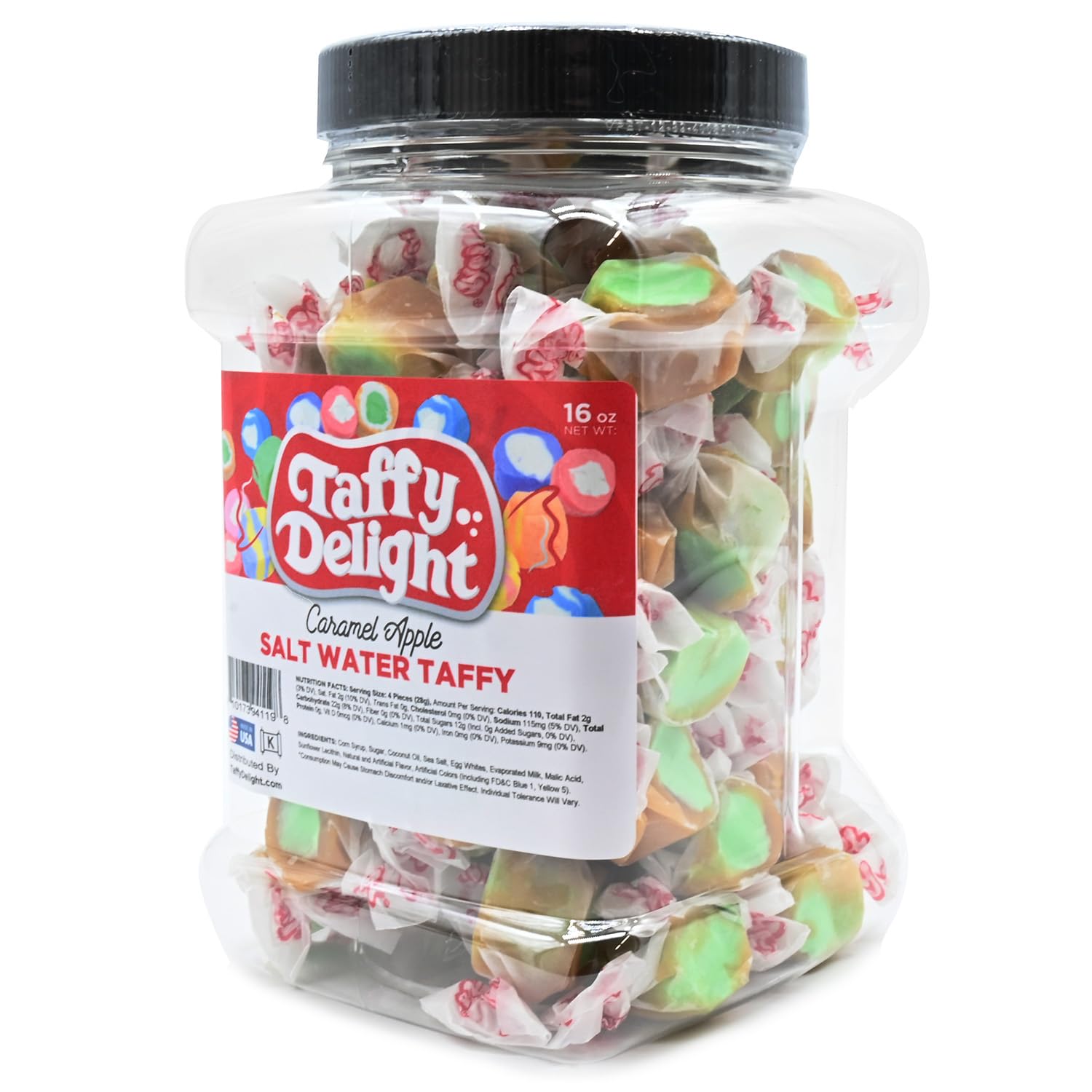 Taffy Delight Caramel Apple Salt Water Taffy 16oz Jar