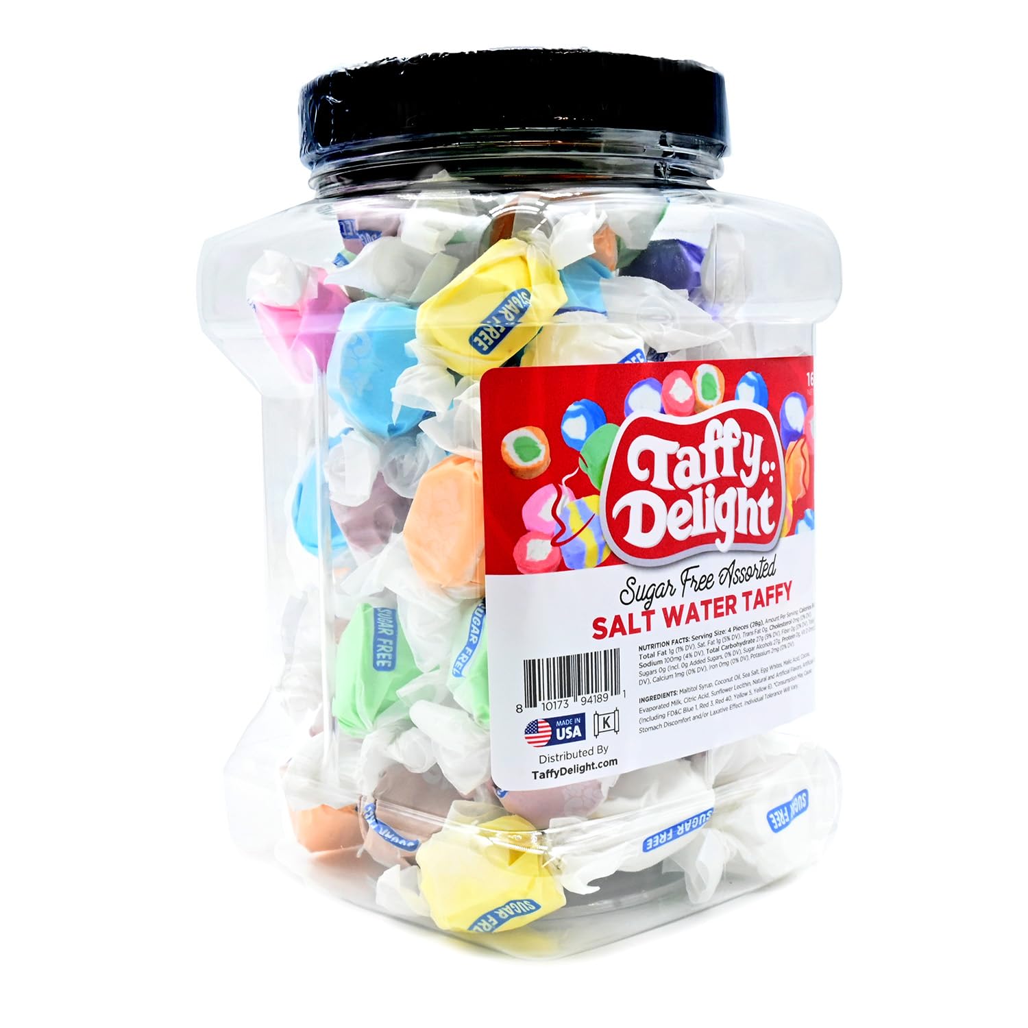 Taffy Delight Sugar Free Assorted Salt Water Taffy 16oz Jar