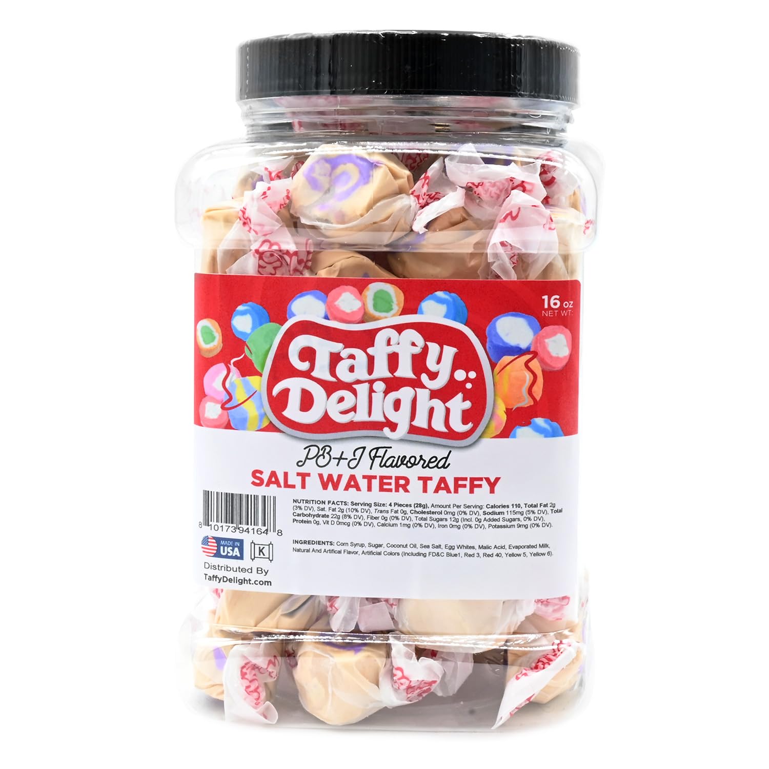 Taffy Delight PB&J Flavored Salt Water Taffy 16oz Jar
