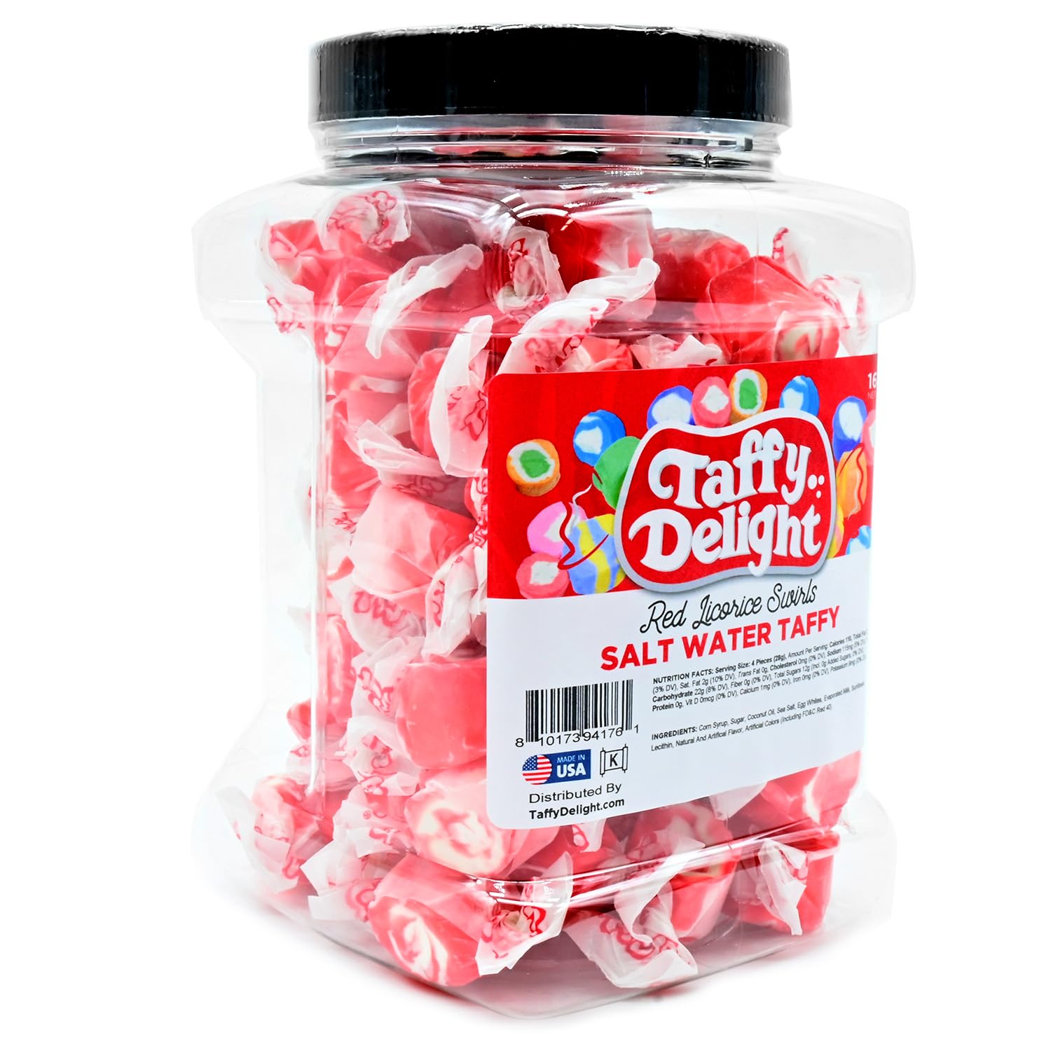 Taffy Delight Red Licorice Swirls Salt Water Taffy 16oz Jar