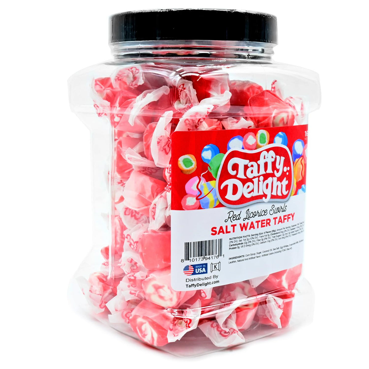 Taffy Delight Red Licorice Swirls Salt Water Taffy 16oz Jar