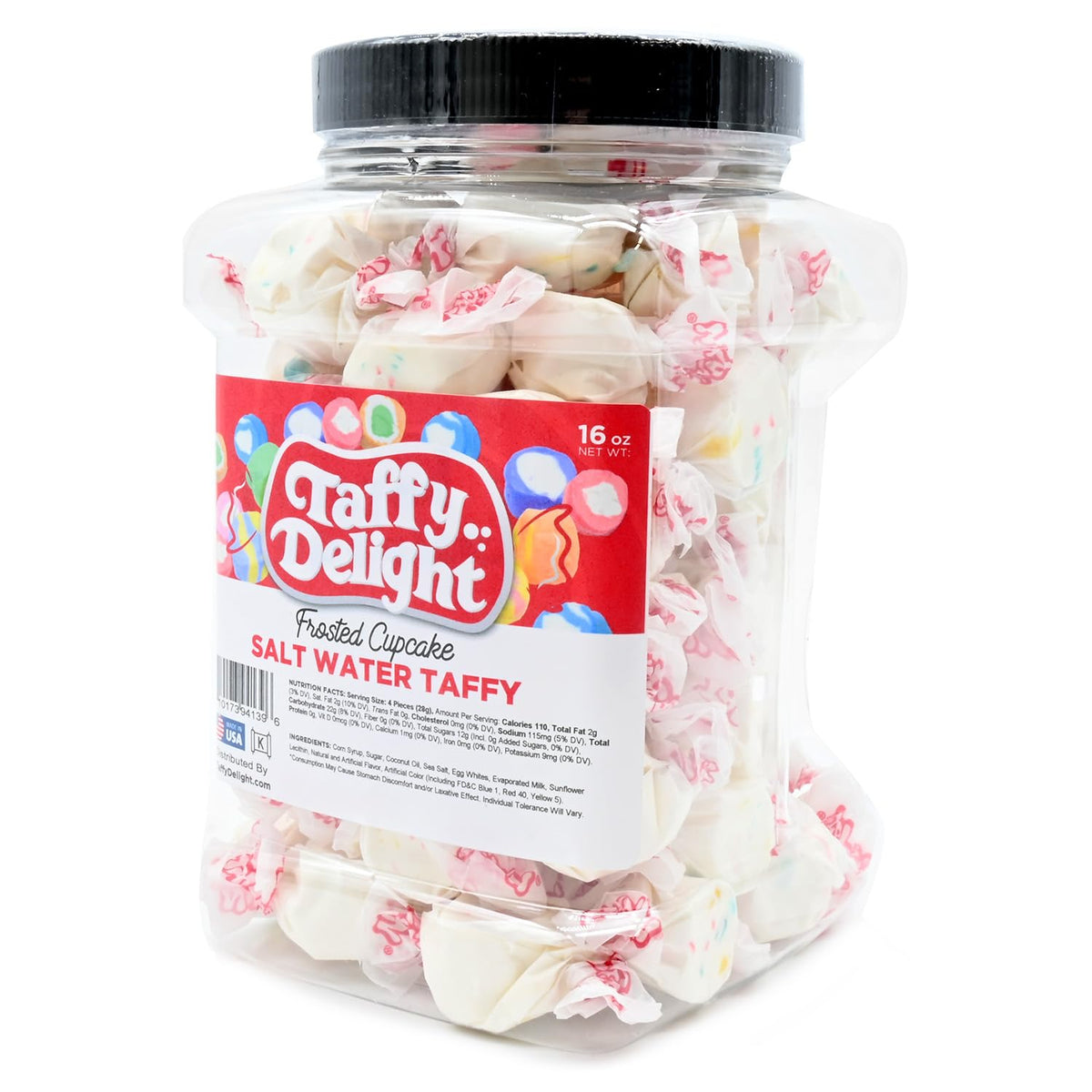 Taffy Delight Frosted Cupcake Salt Water Taffy 16oz Jar