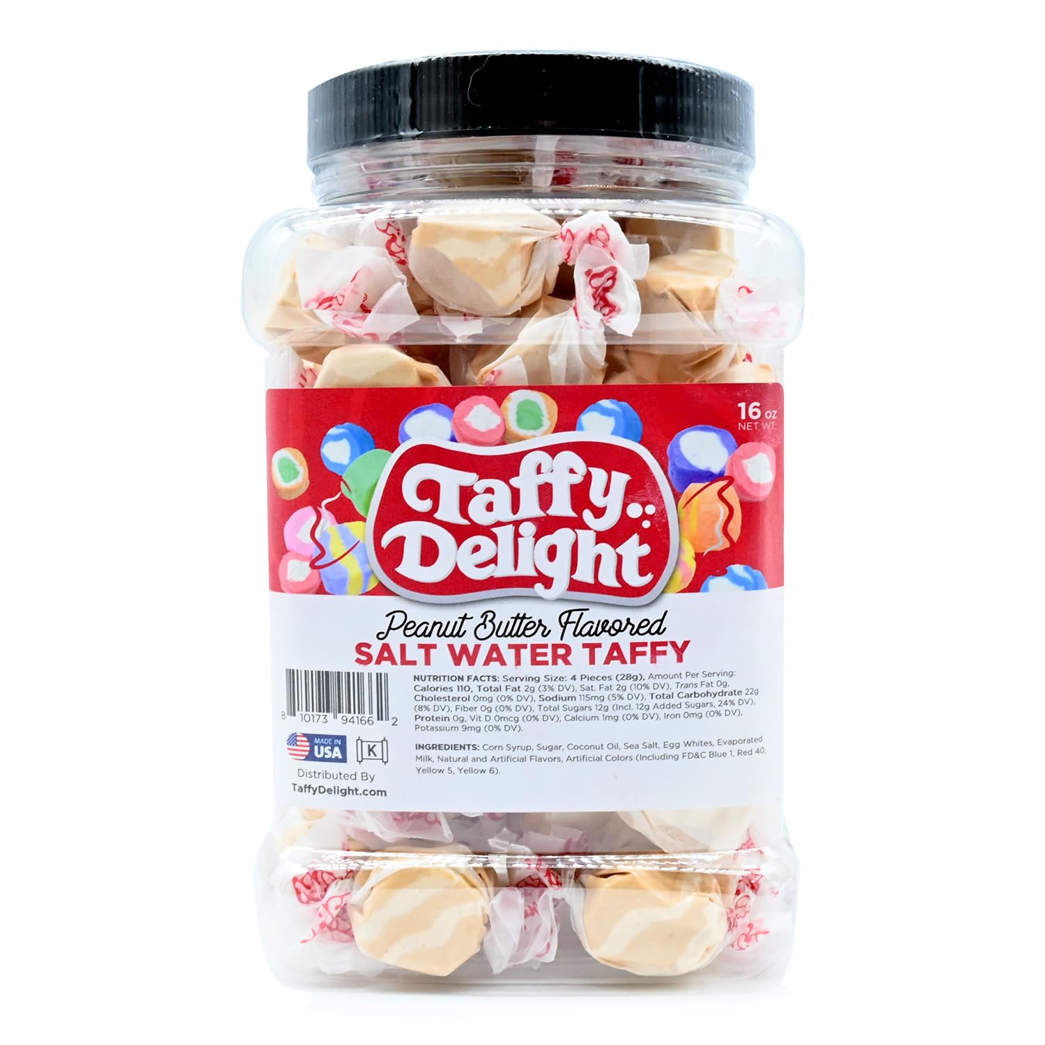 Taffy Delight Peanut Butter Flavored Salt Water Taffy 16oz Jar
