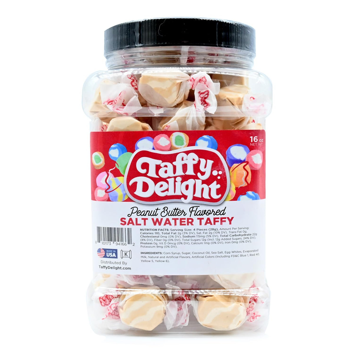 Taffy Delight Peanut Butter Flavored Salt Water Taffy 16oz Jar