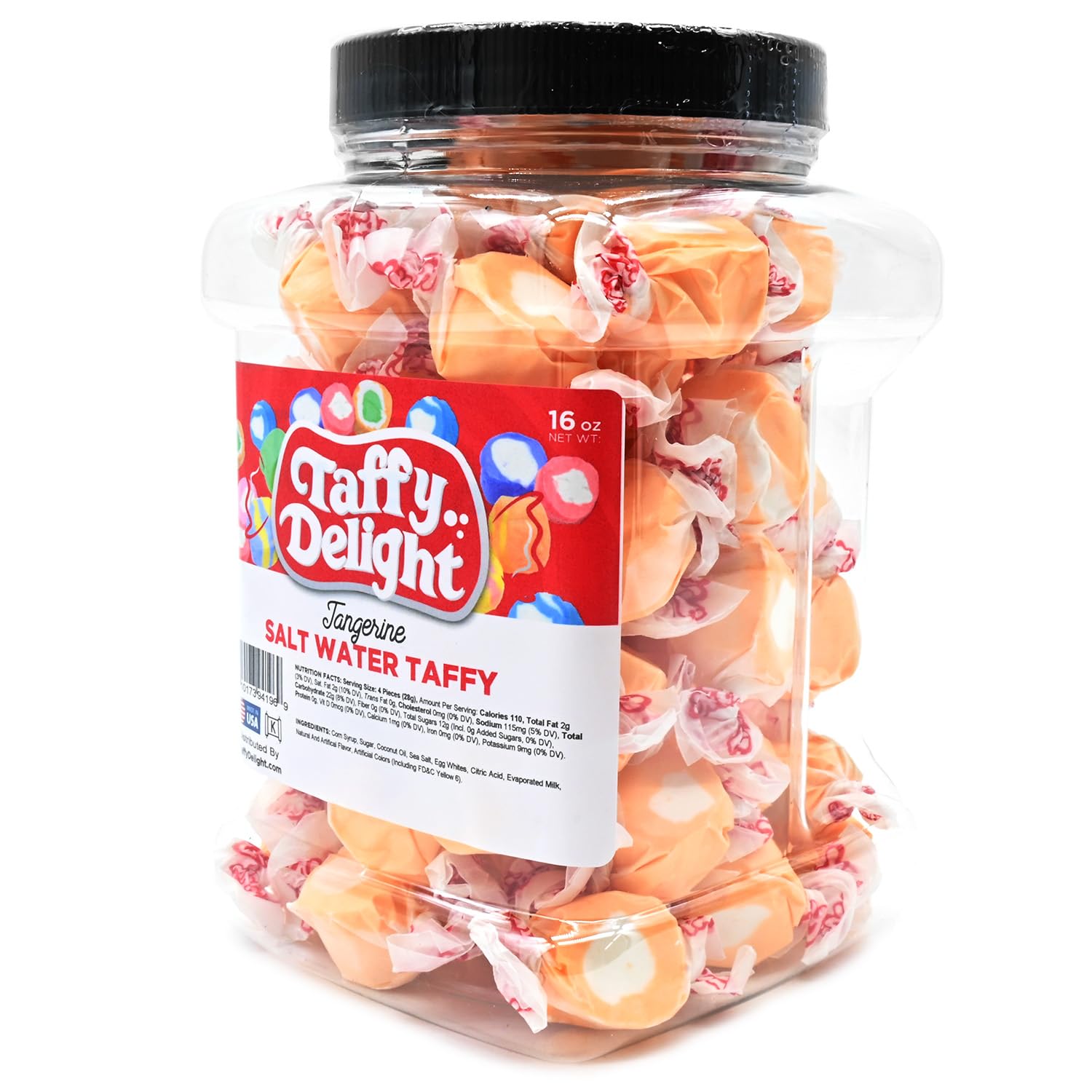 Taffy Delight Tangerine Salt Water Taffy 16oz Jar