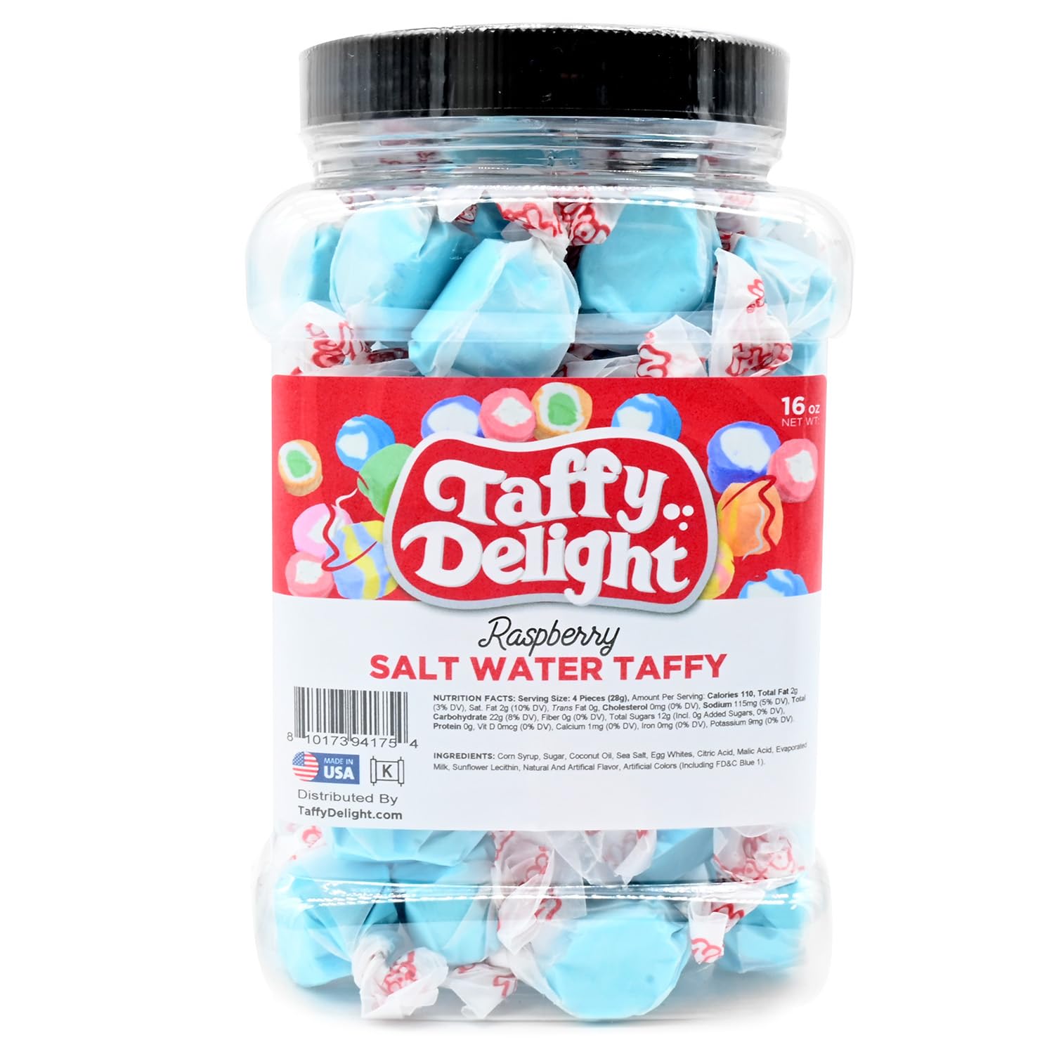 Taffy Delight Raspberry Salt Water Taffy 16oz Jar