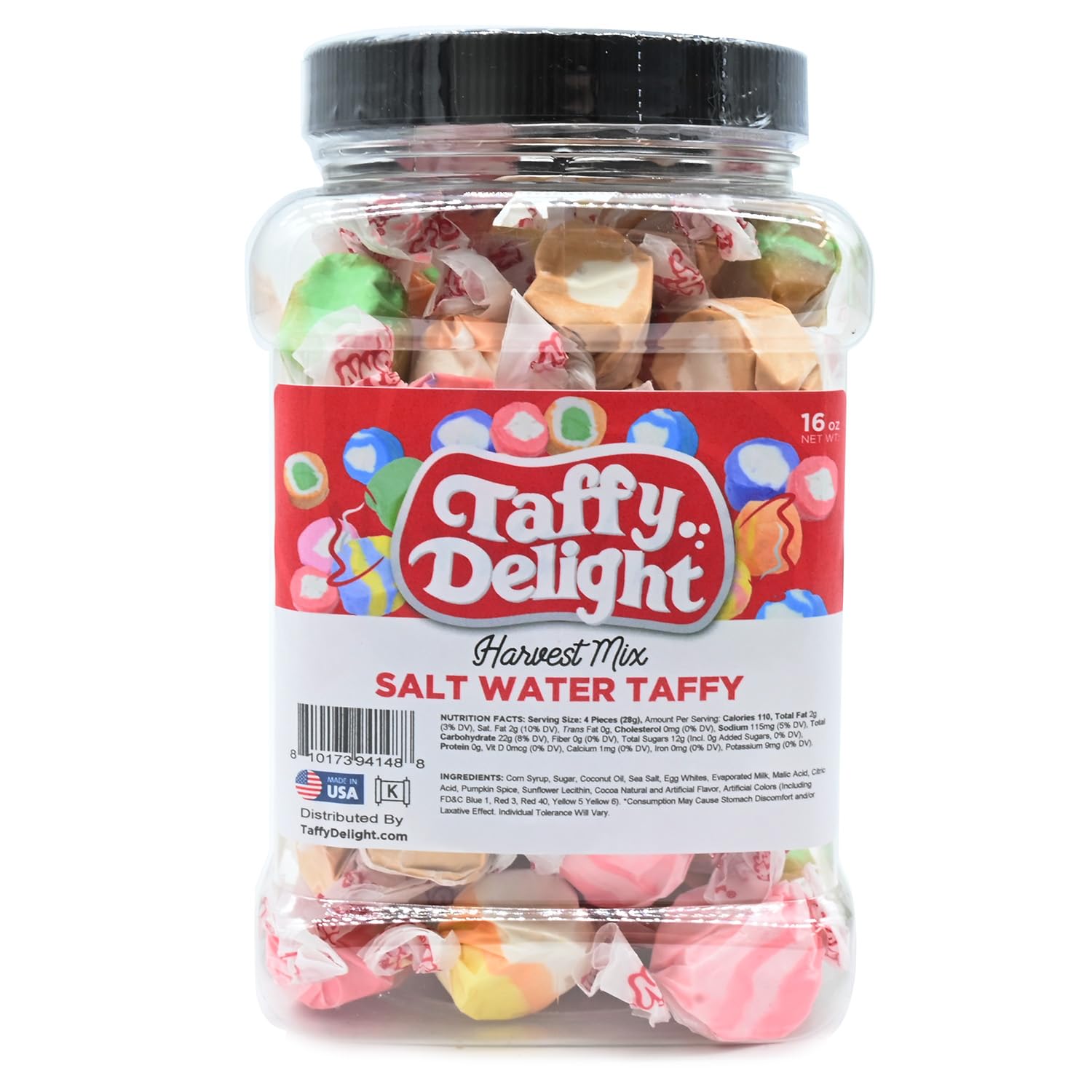 Taffy Delight Harvest Mix Salt Water Taffy 16oz Jar