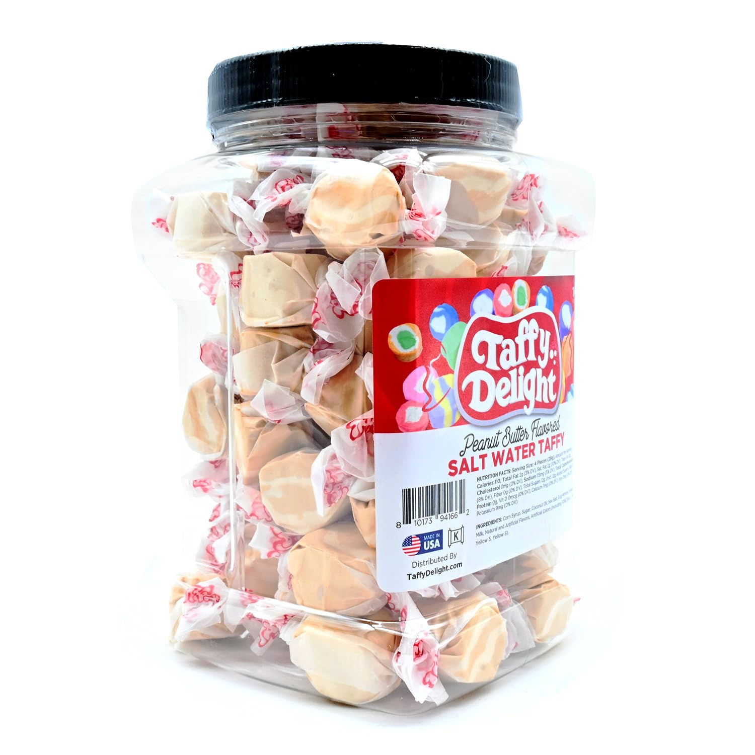 Taffy Delight Peanut Butter Flavored Salt Water Taffy 16oz Jar