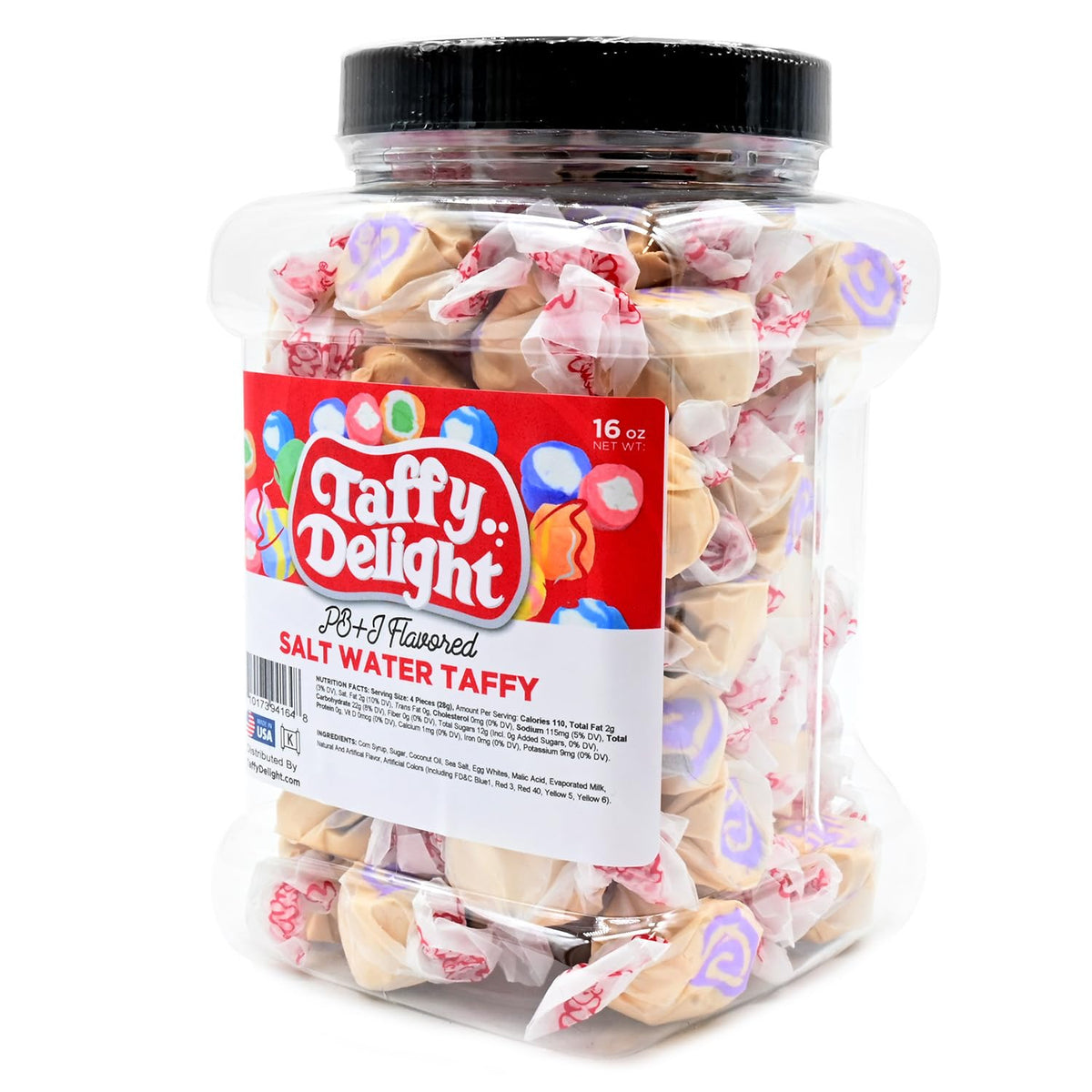 Taffy Delight PB&J Flavored Salt Water Taffy 16oz Jar