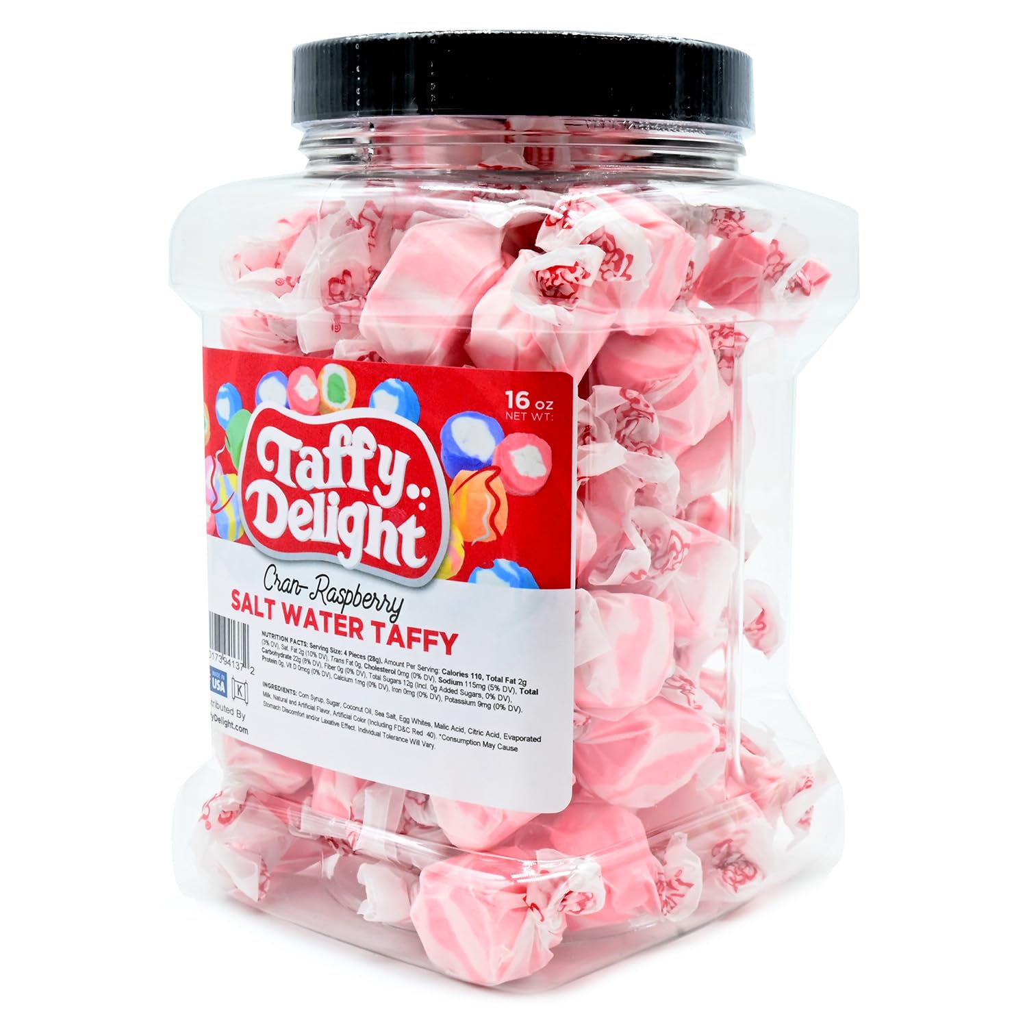 Taffy Delight Cran-Raspberry Salt Water Taffy 16oz Jar