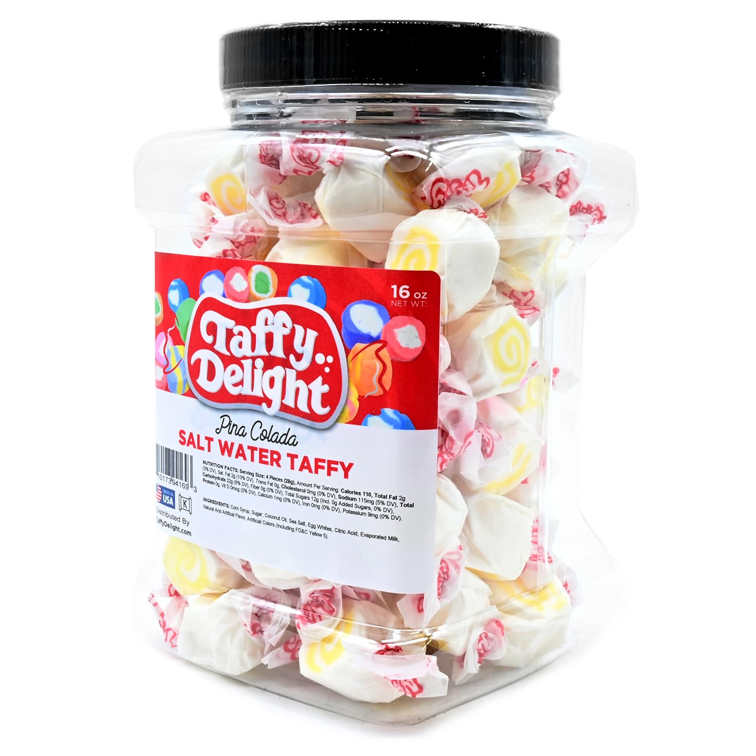 Taffy Delight Pina Colada Salt Water Taffy 16oz Jar