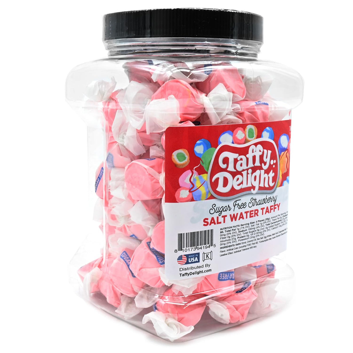 Taffy Delight Sugar Free Strawberry Salt Water Taffy 16oz Jar