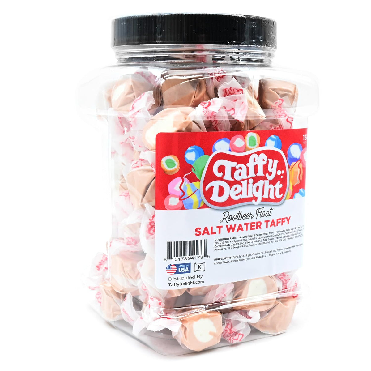 Taffy Delight Rootbeer Float Salt Water Taffy 16oz Jar