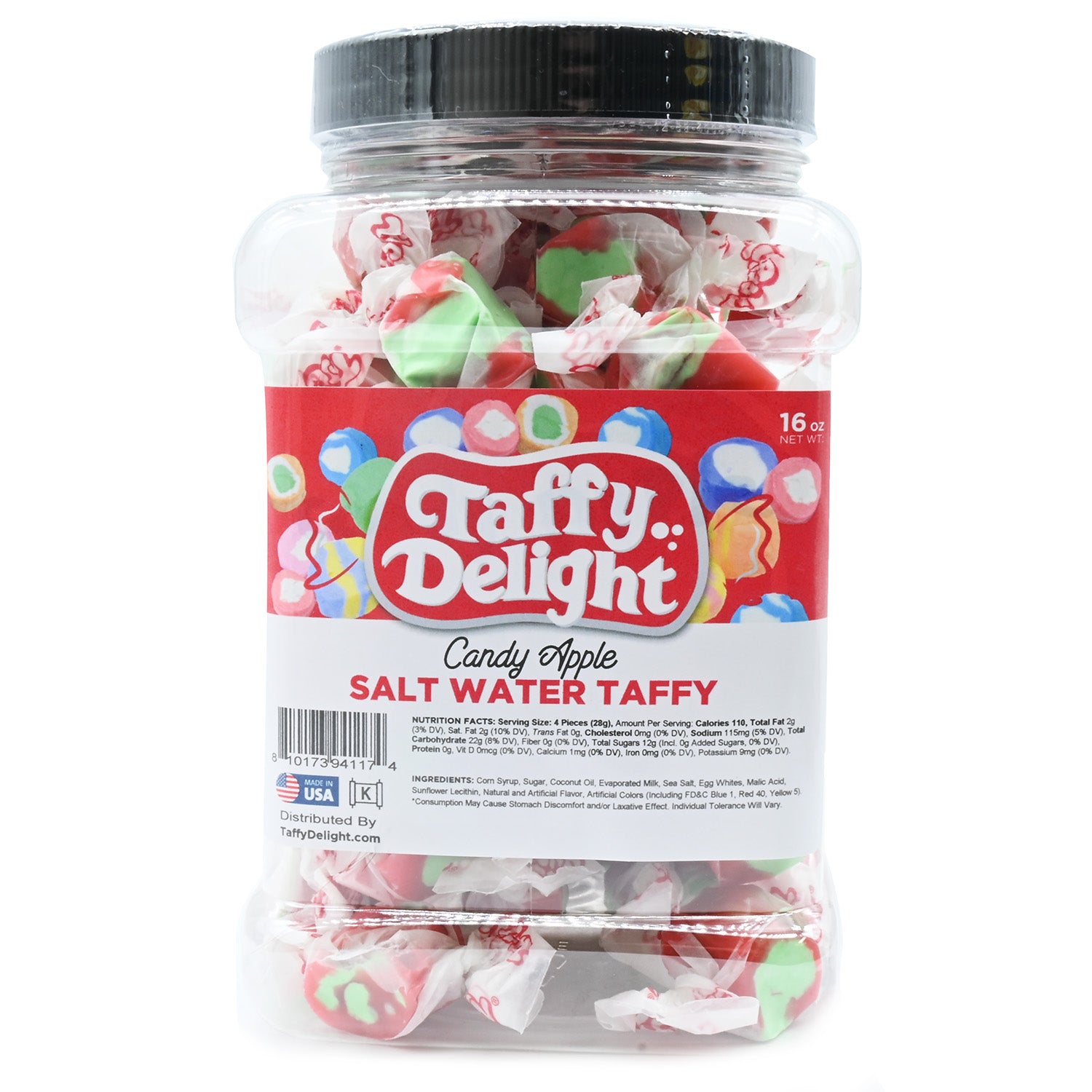 Taffy Delight Candy Apple Salt Water Taffy 16oz Jar