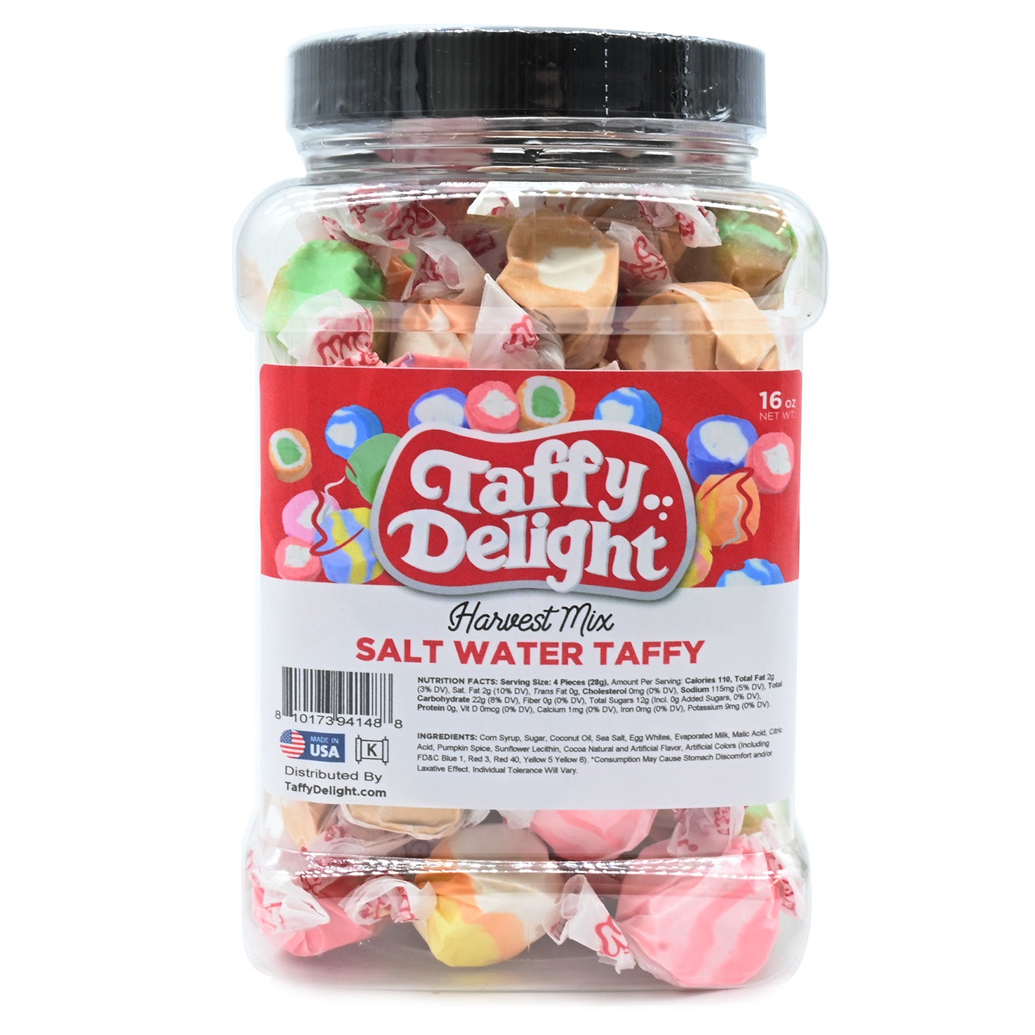 Taffy Delight Harvest Mix Salt Water Taffy 16oz Jar
