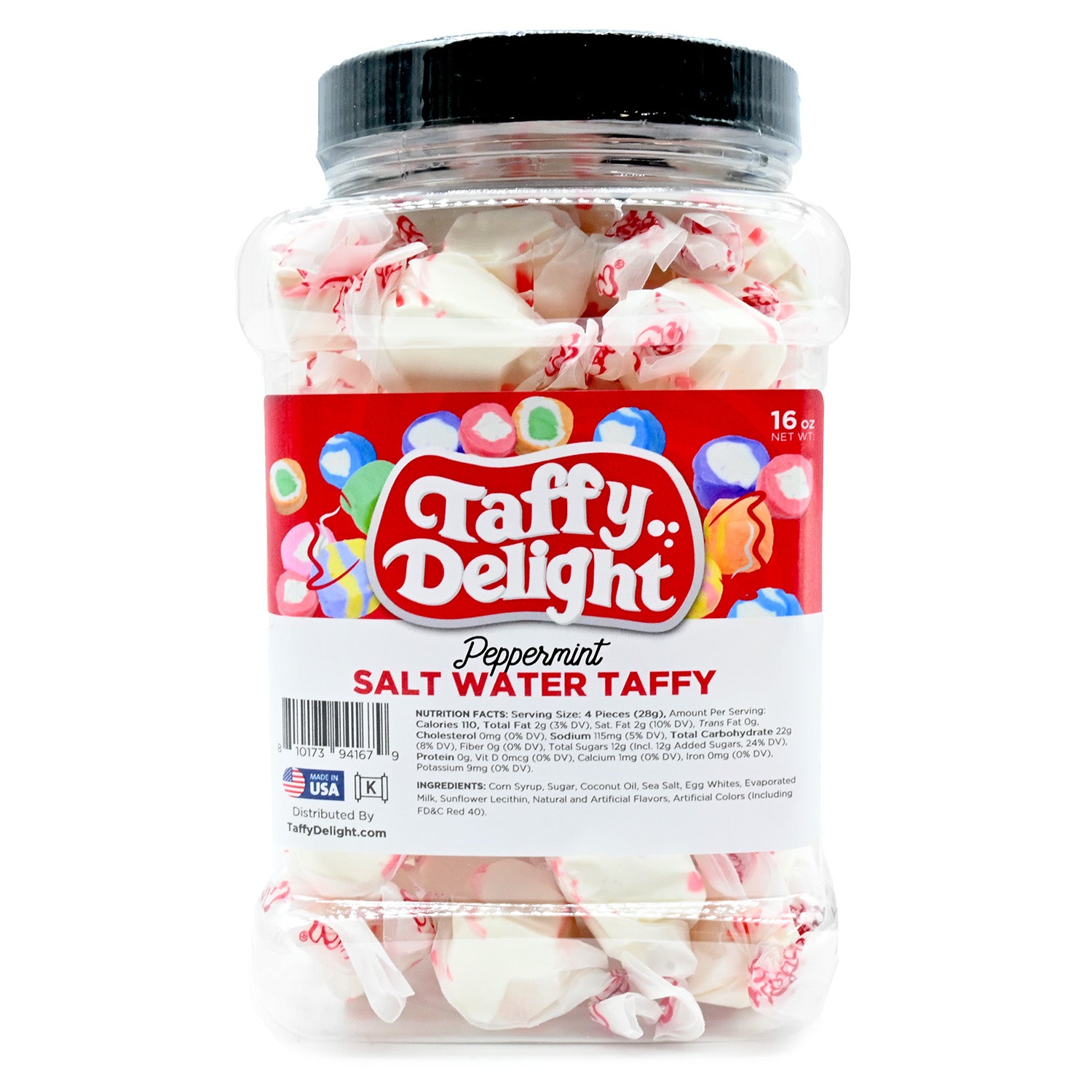 Taffy Delight Peppermint Salt Water Taffy 16oz Jar