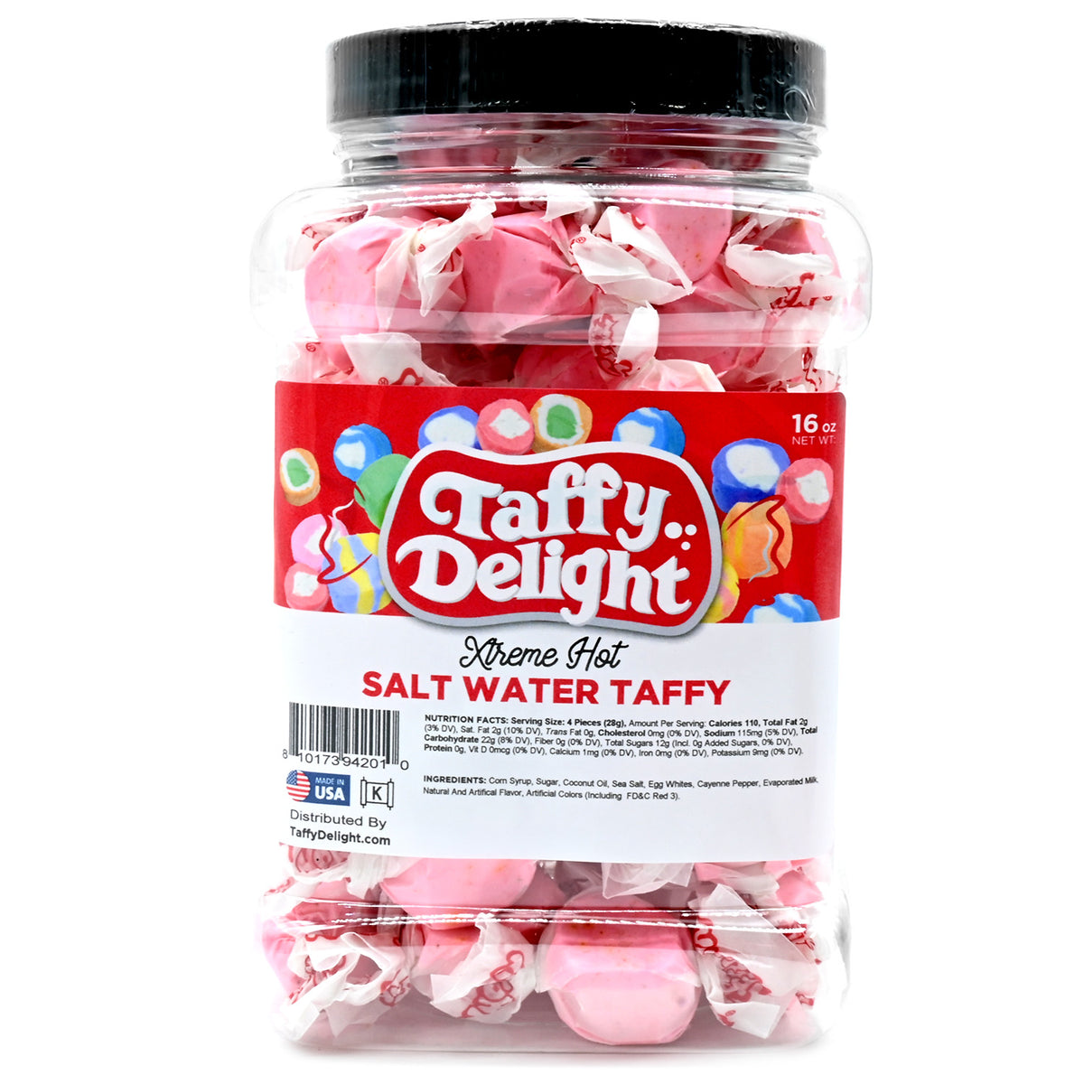 Taffy Delight Xtreme Hot Salt Water Taffy 16oz Jar