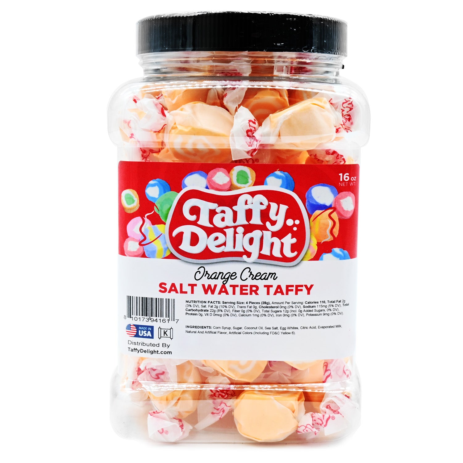 Taffy Delight Orange Cream Salt Water Taffy 16oz Jar
