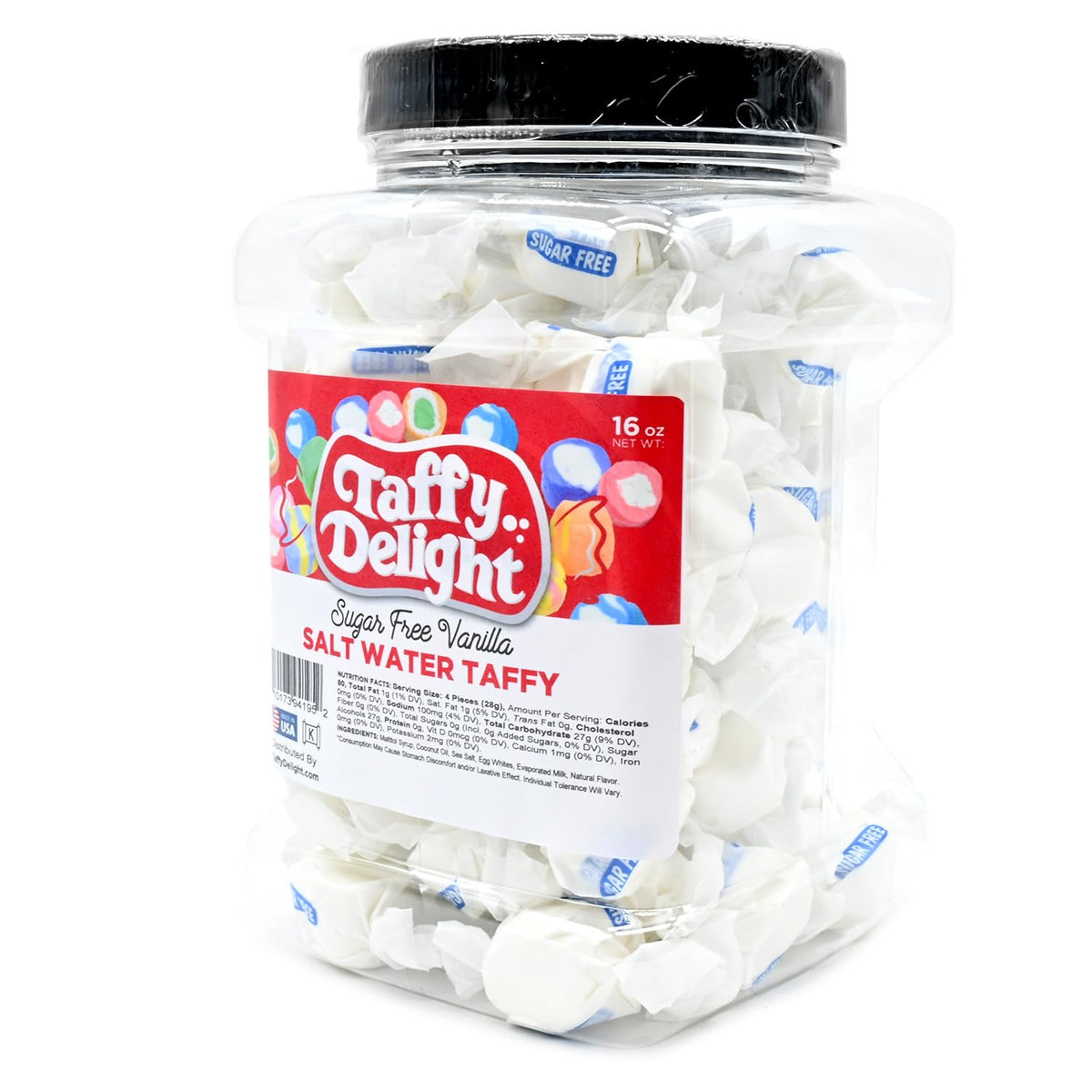 Taffy Delight Sugar Free Vanilla Salt Water Taffy 16oz Jar