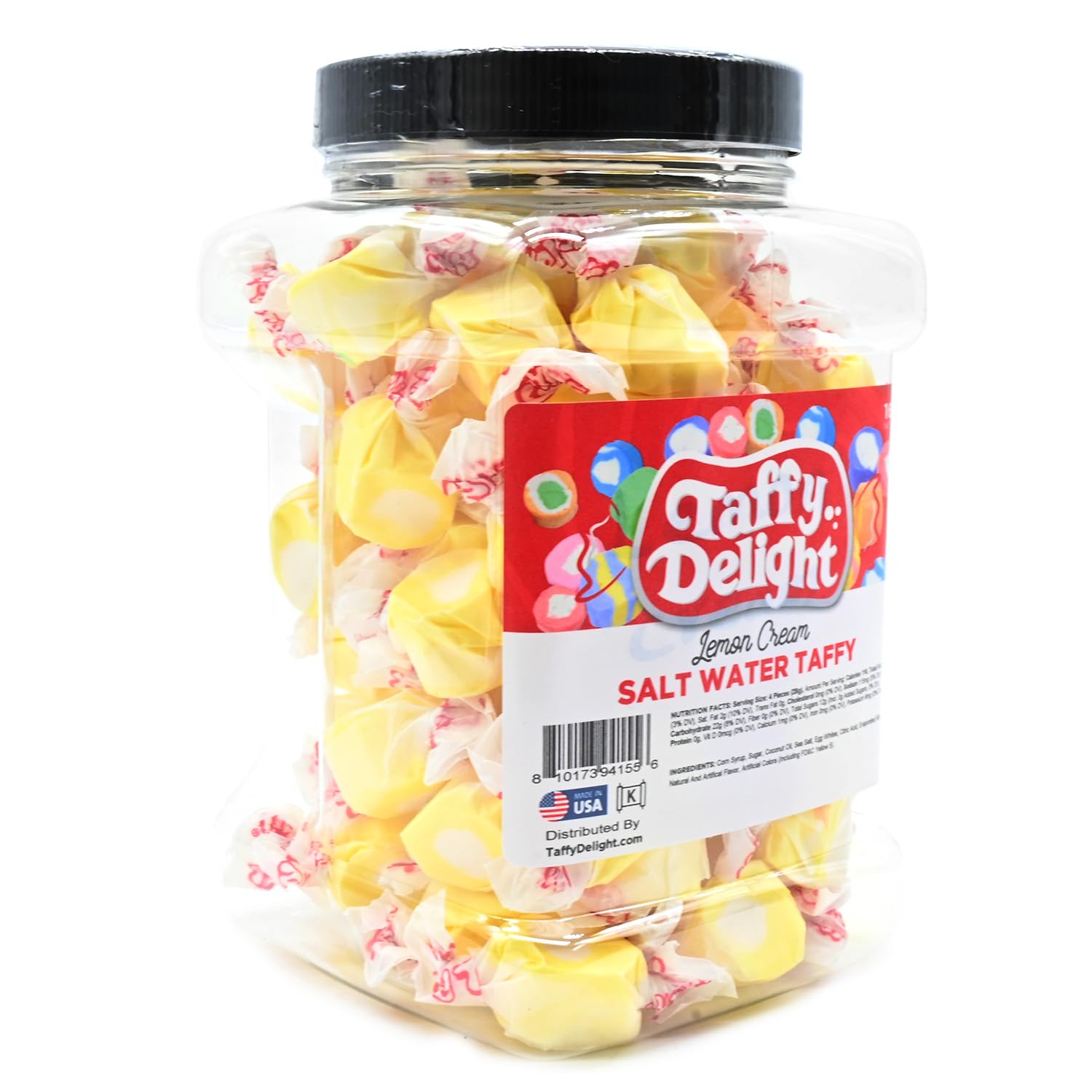 Taffy Delight Lemon Cream Salt Water Taffy 16oz Jar