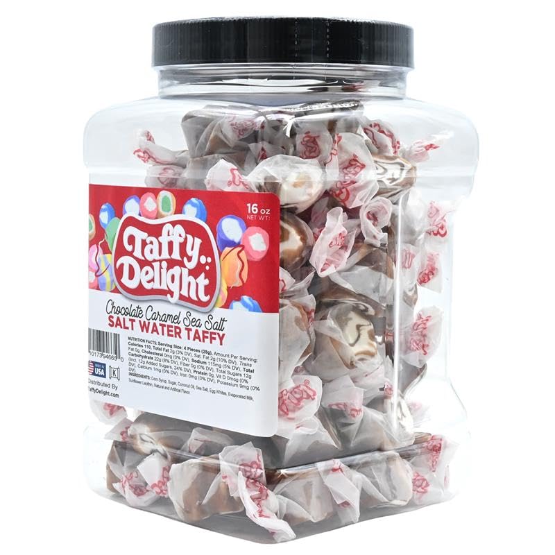 Taffy Delight Chocolate Caramel Sea Salt Salt Water Taffy 16oz Jar