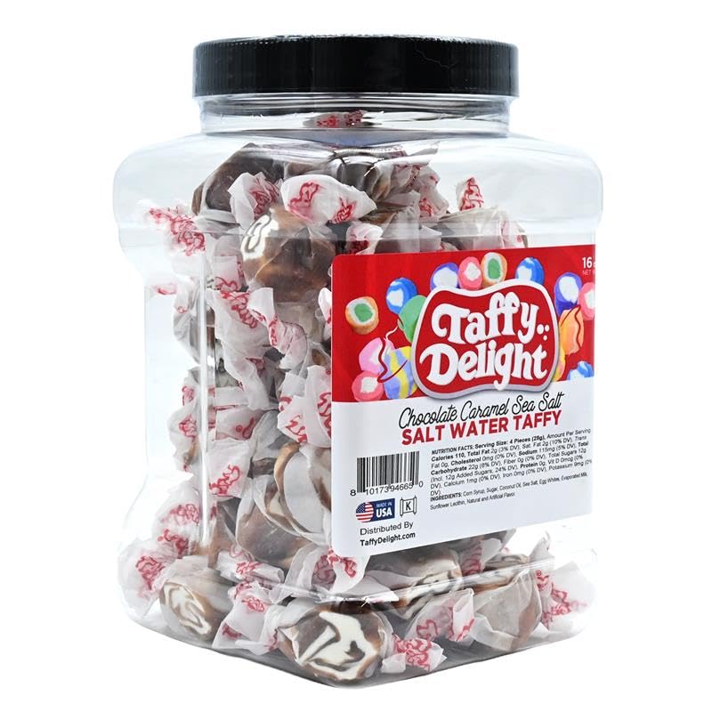 Taffy Delight Chocolate Caramel Sea Salt Salt Water Taffy 16oz Jar