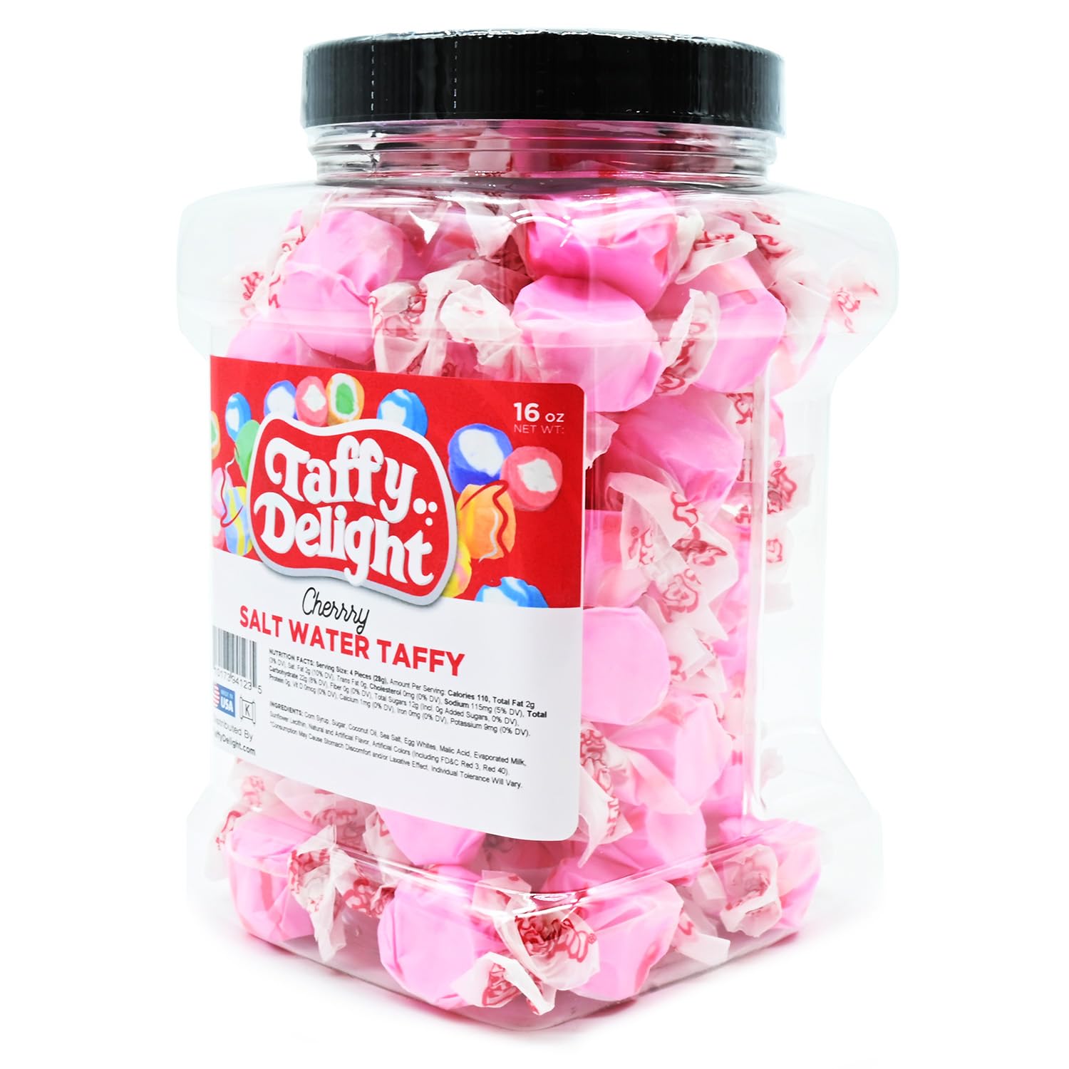 Taffy Delight Cherry Salt Water Taffy 16oz Jar