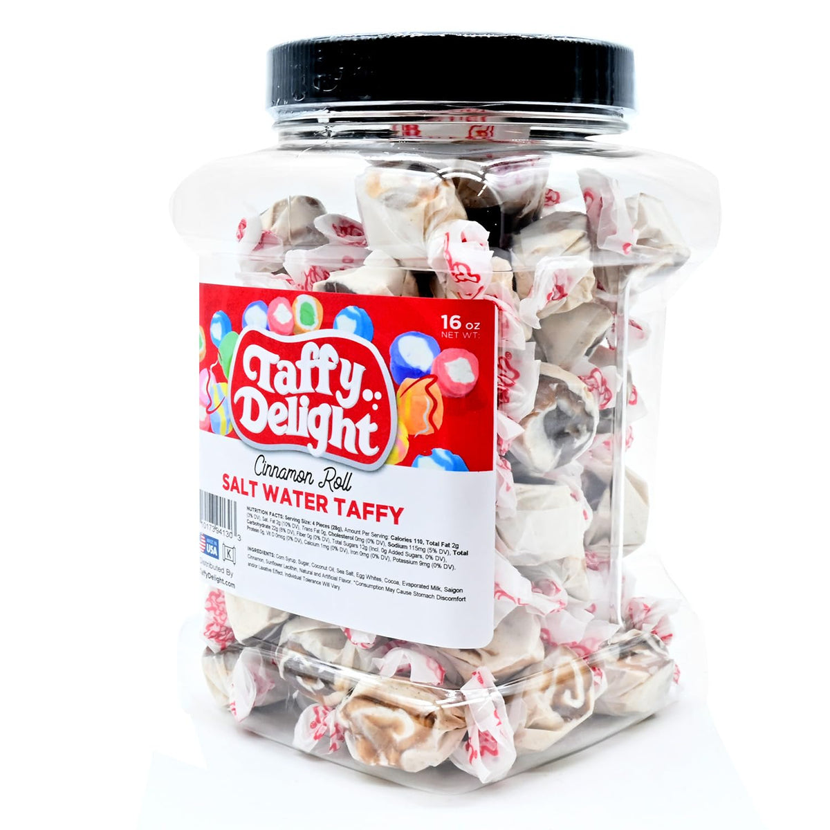 Taffy Delight Cinnamon Roll Salt Water Taffy 16oz Jar