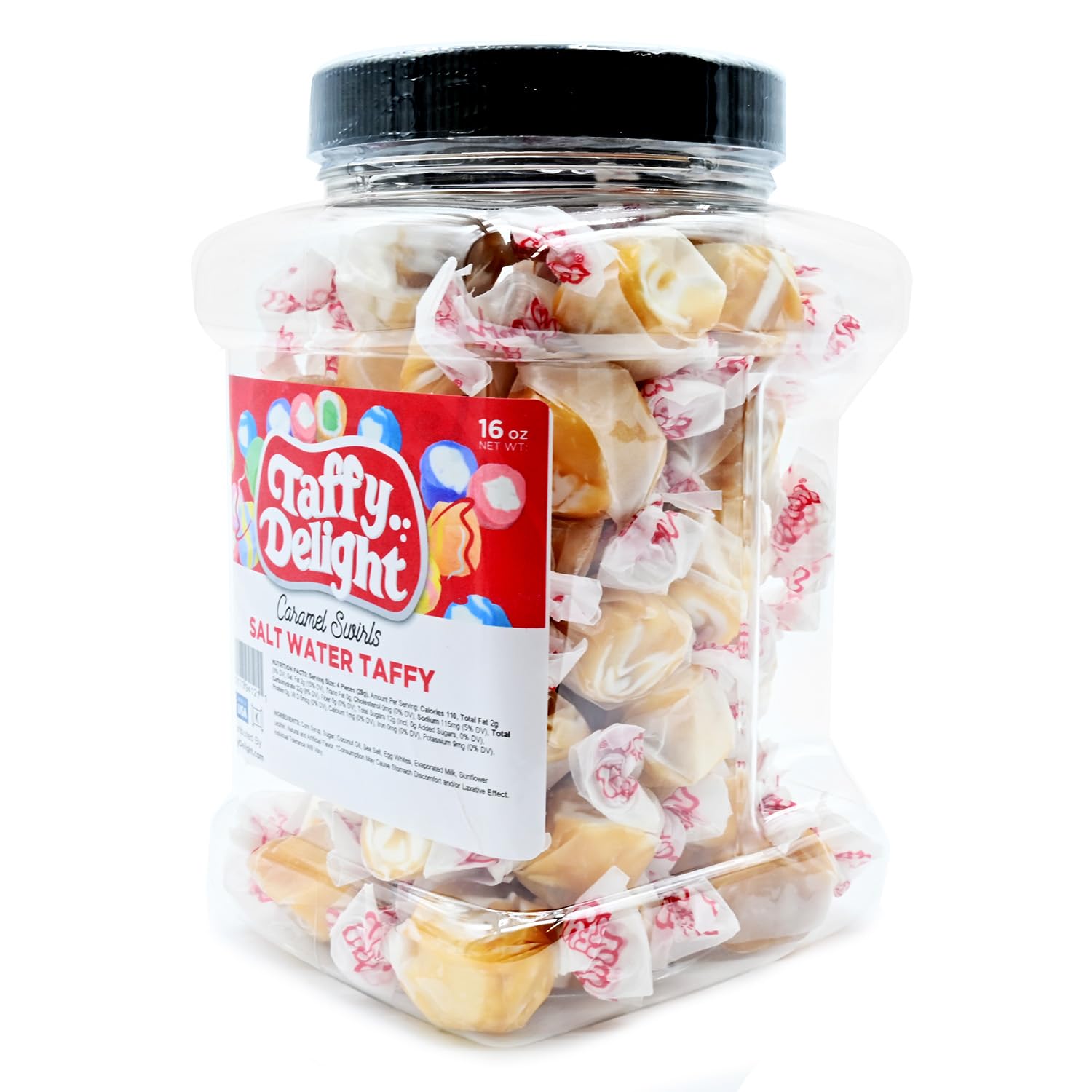 Taffy Delight Caramel Swirls Salt Water Taffy 16oz Jar